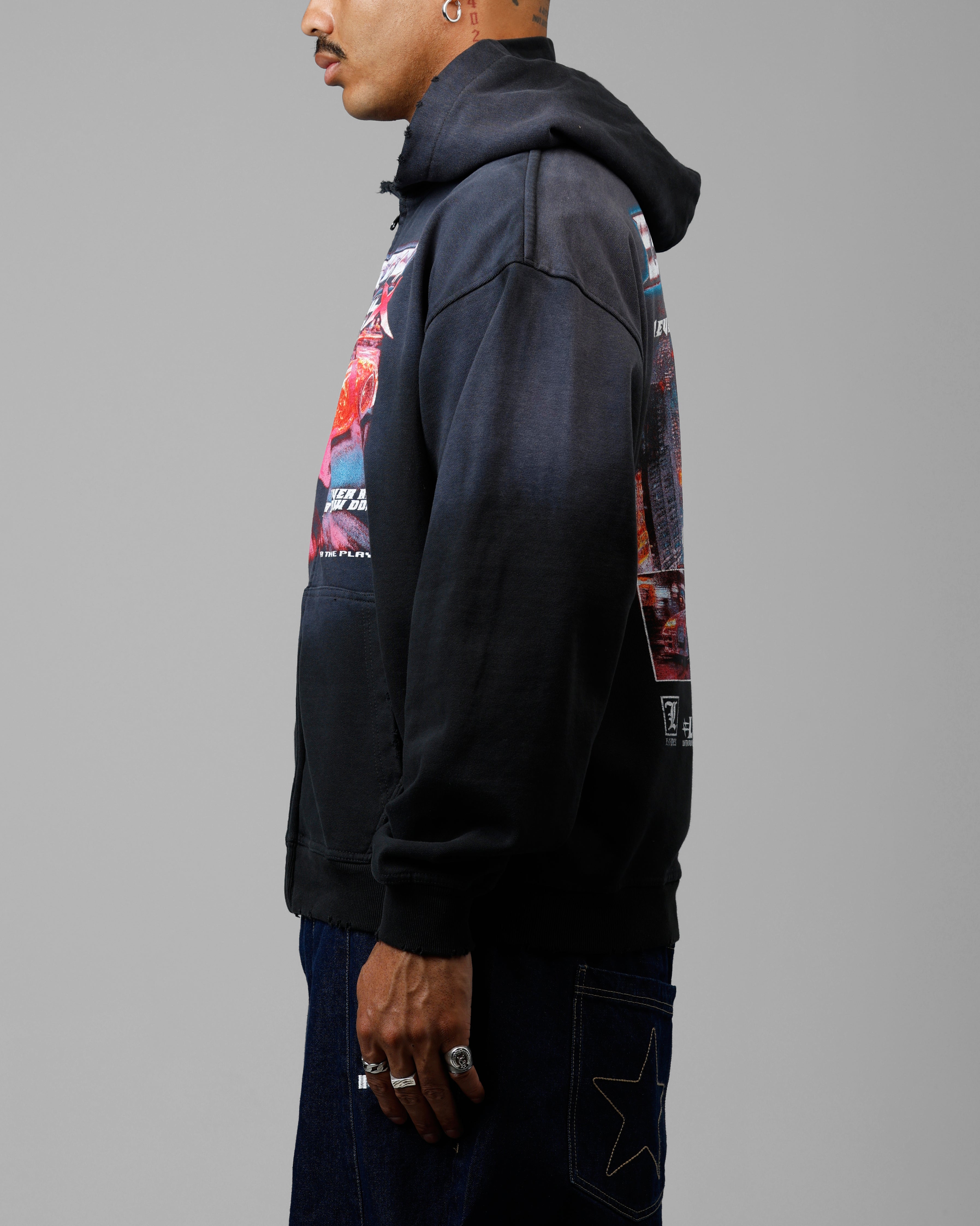 Loiter Speed Vintage Zip Up Hoodie Washed Black、mySite、zt4zffjzw