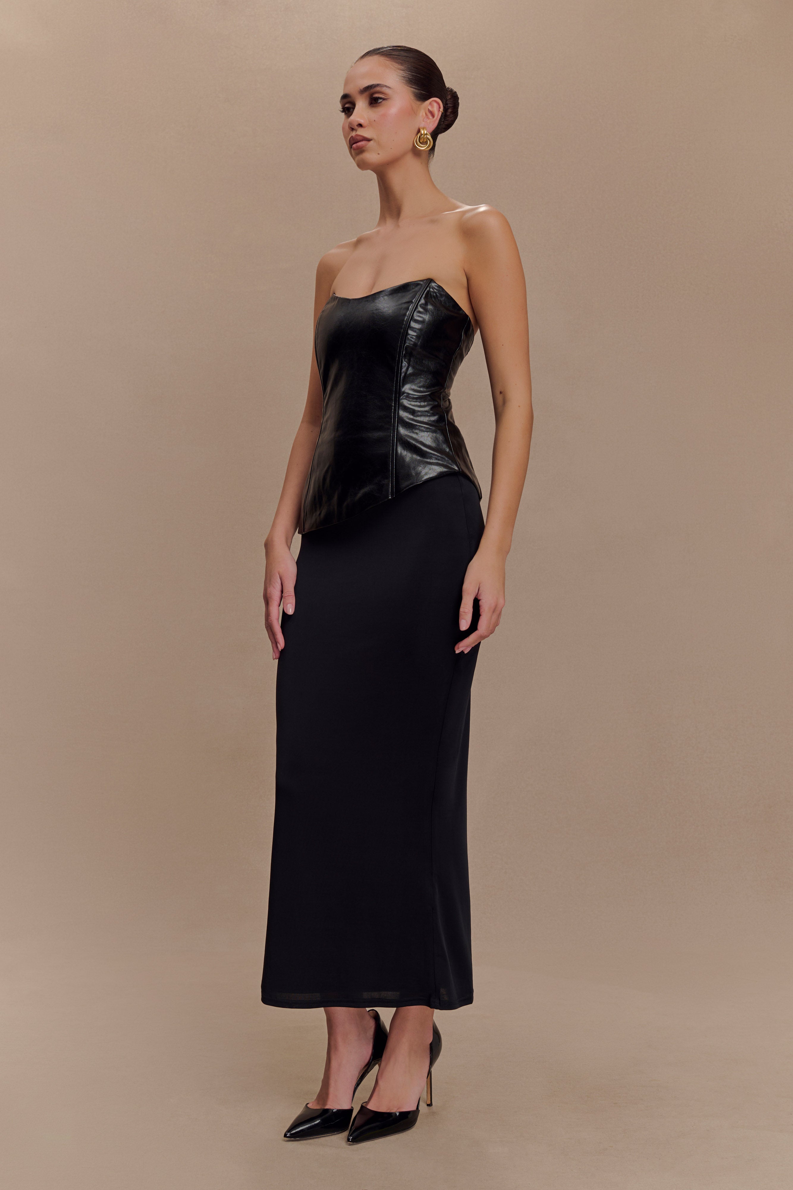 Allana Faux Leather Strapless Top - Black、mySite、solidvoid