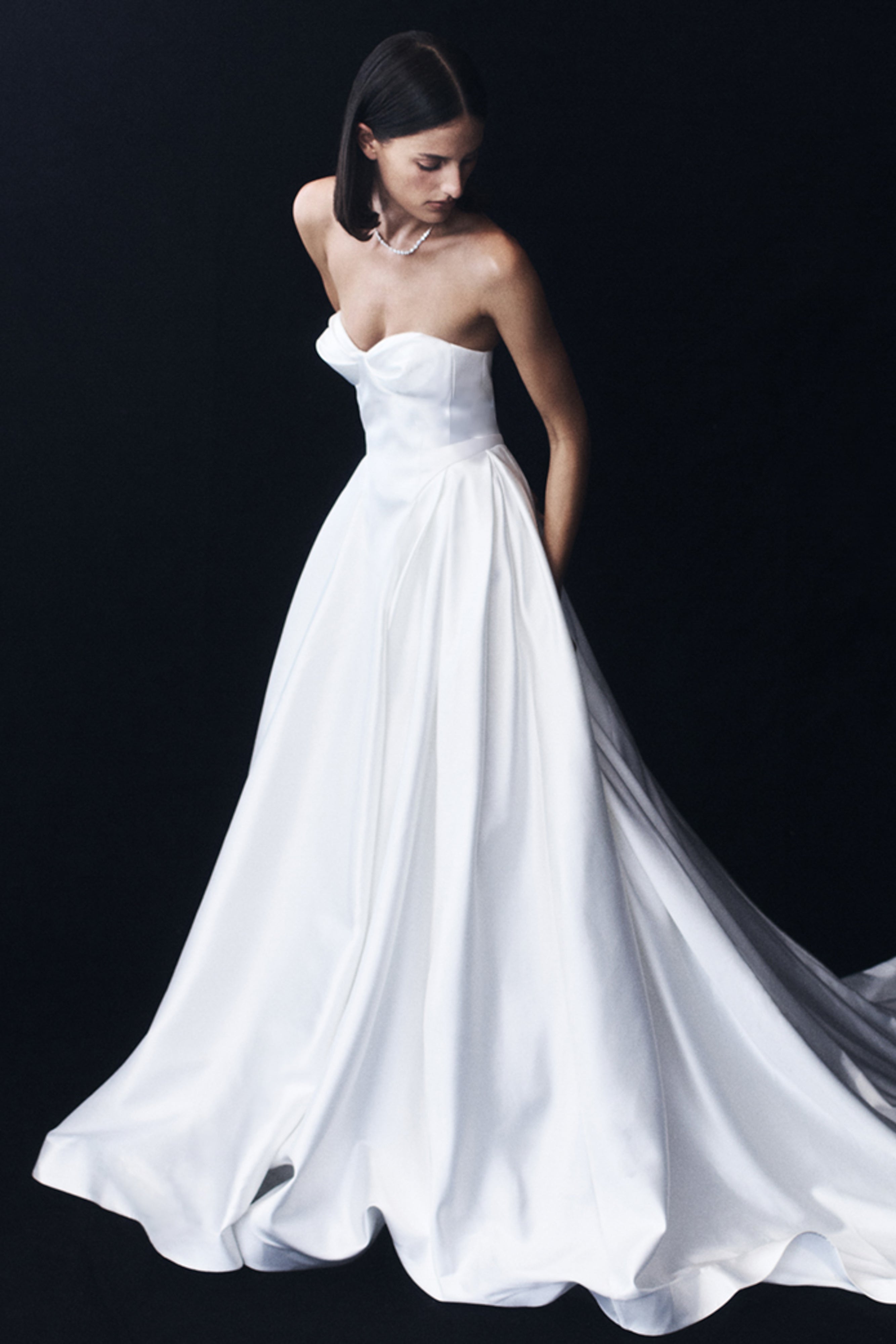Delphine Satin Strapless Maxi Gown - White、mySite、solidvoid