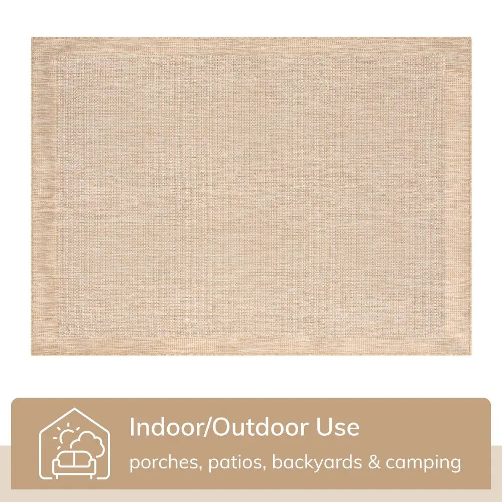 Odin Solid & Striped Border Indoor Outdoor Taupe Flatweave Rug、mySite、gigharbornorthrealestate