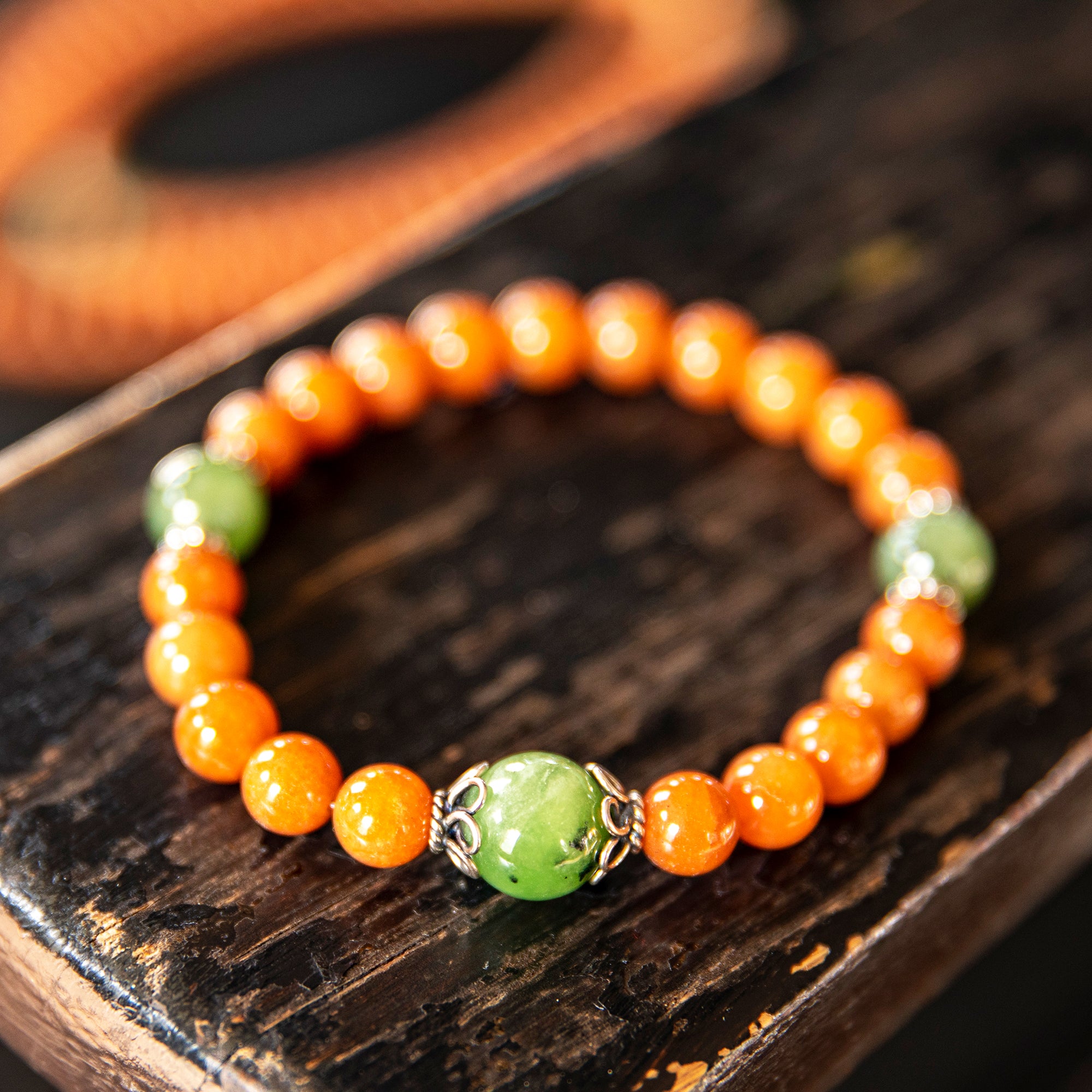 Stretchy Wrist Orange Aventurine with Burmese Jade Mala、mySite、topwebapps