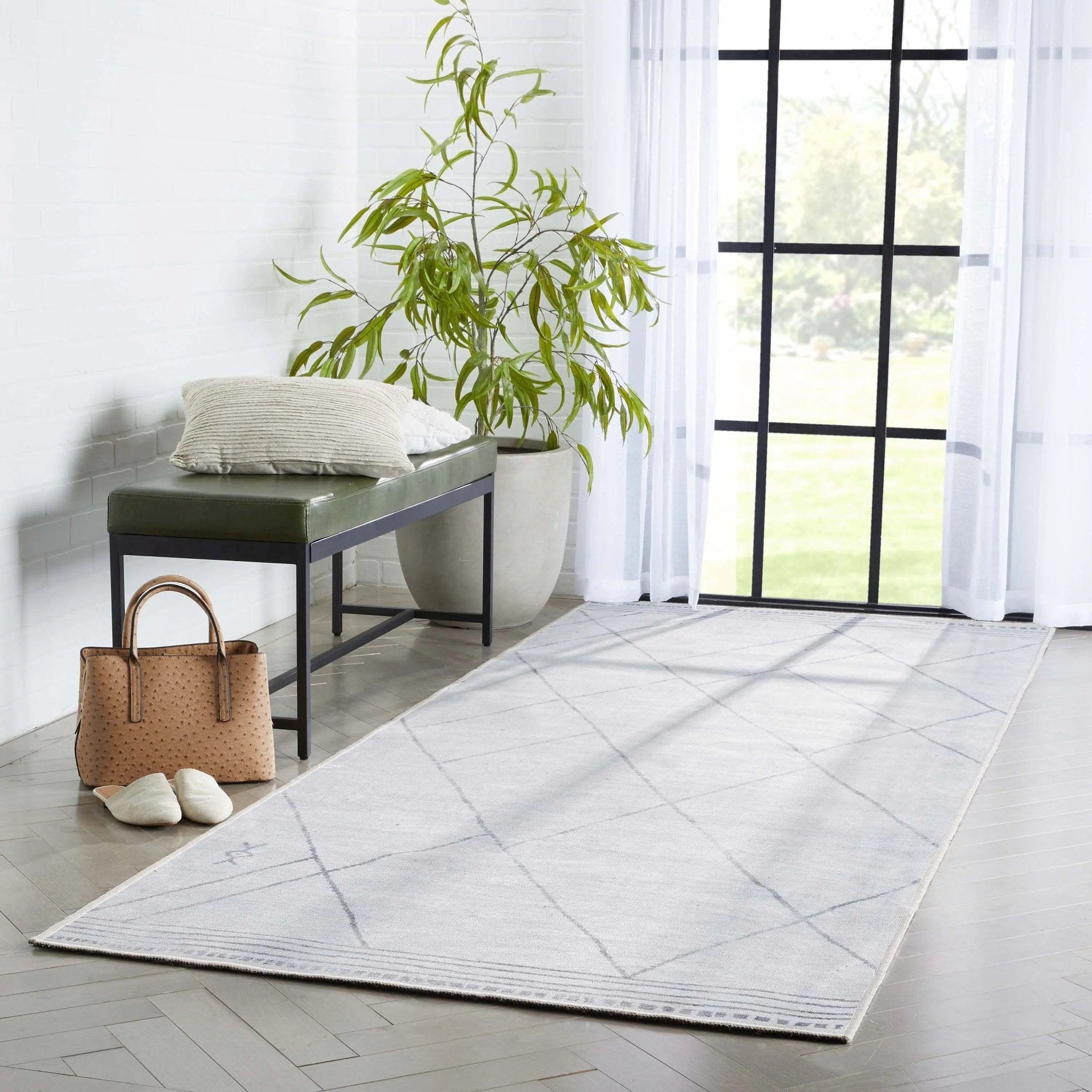 Bryn Moroccan Lattice Trellis Ivory Grey Area Flat-Weave Rug、mySite、gigharbornorthrealestate