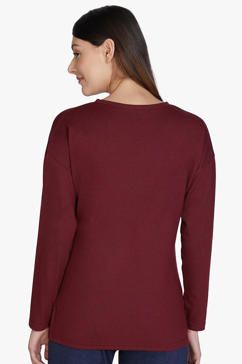  Cotton Blend Long Sleeve Sleep T-shirt - Maroon、mySite、justintrudeaud