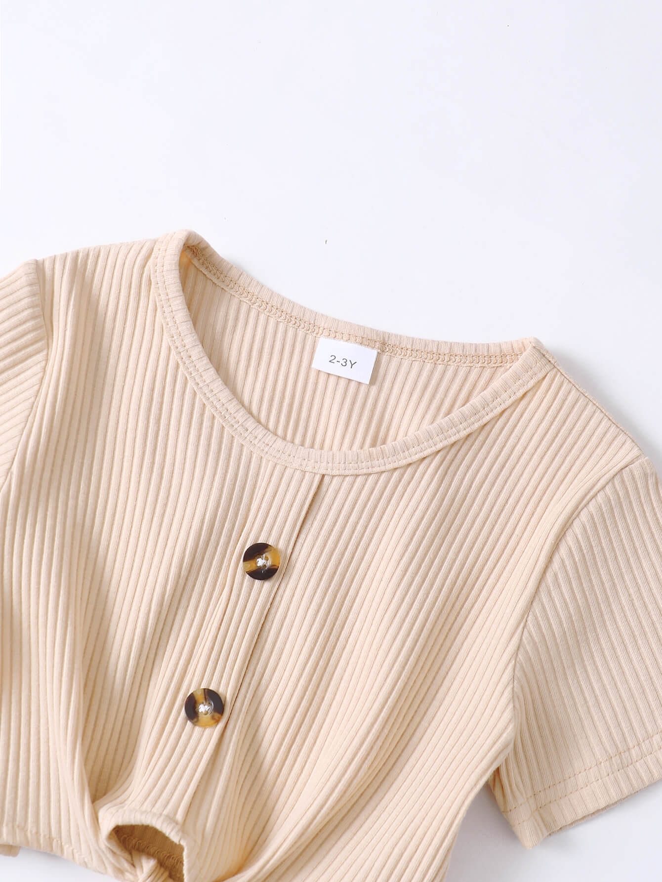 Girls Ribbed Buttoned Top and Flare Pants Set、mySite、g9winljtr