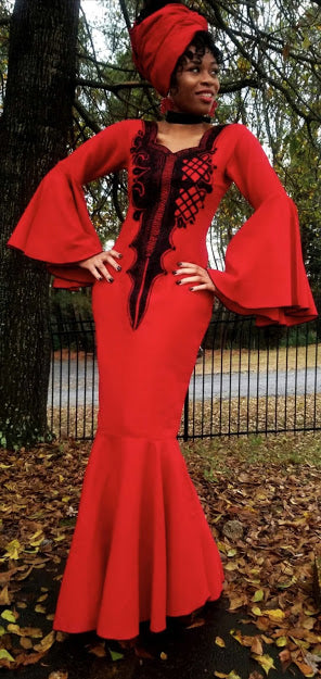 Red-Black Elegant Black Panther Dress-DPBLKP7、mySite、solidvoid