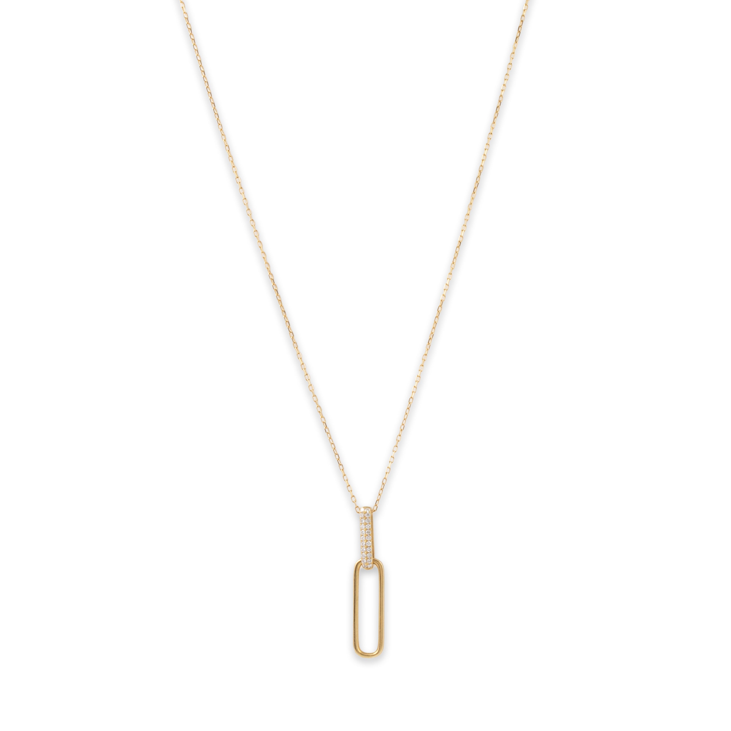 Vintage 18k Yellow Gold Diamond Pave Paperclip Necklace 16-18、mySite、hinf8tx79