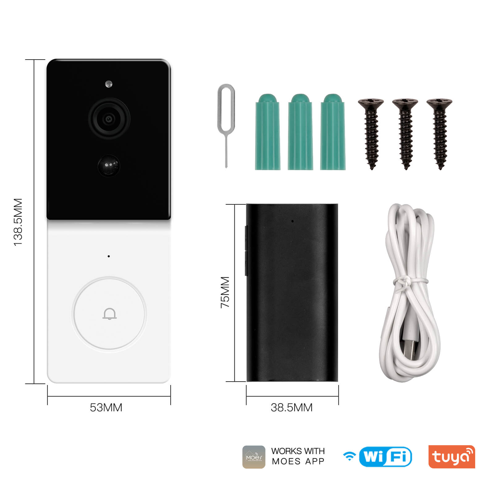 MOES Tuya Smart WiFi Video Doorbell Camera 2-way Audio Intercom Outdoor Wireless Door Bell Night Vision、mySite、fannypackpong
