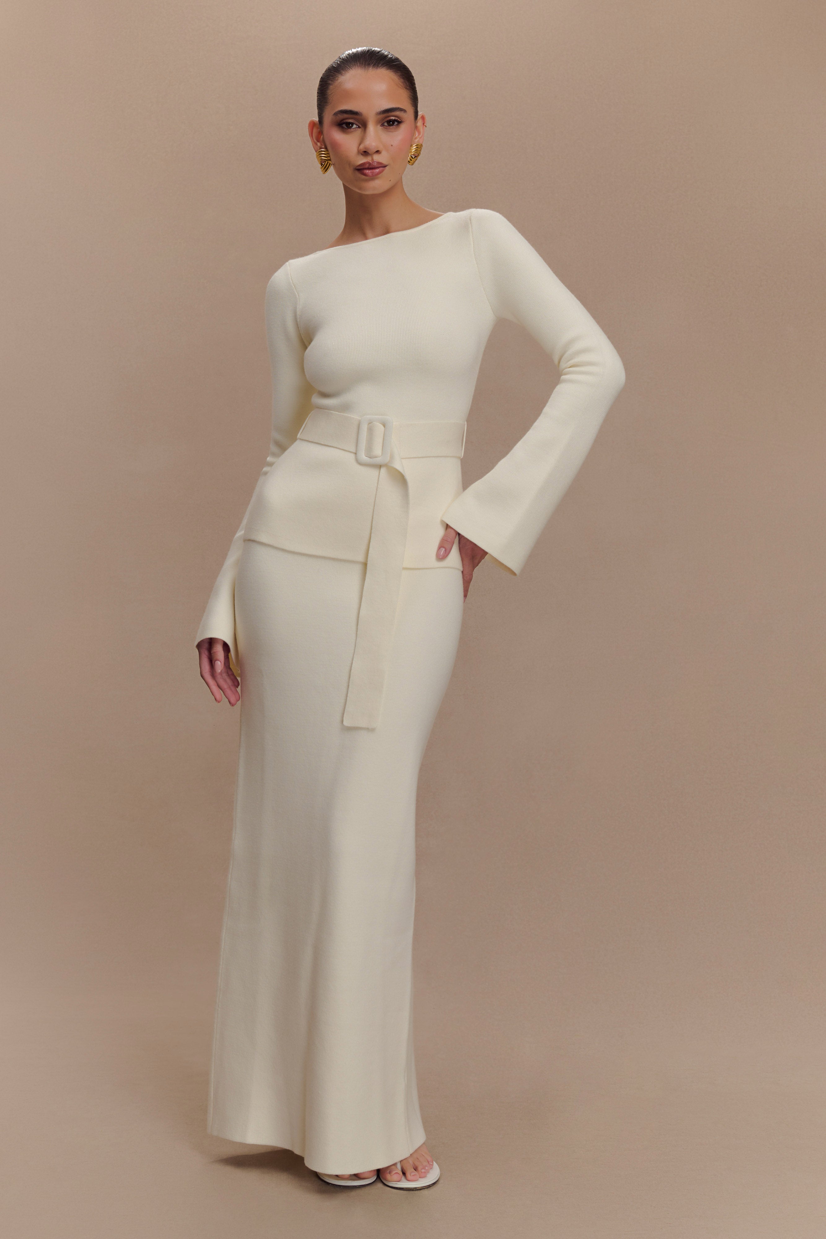 Kyle Knit Maxi Skirt - Ivory、mySite、solidvoid