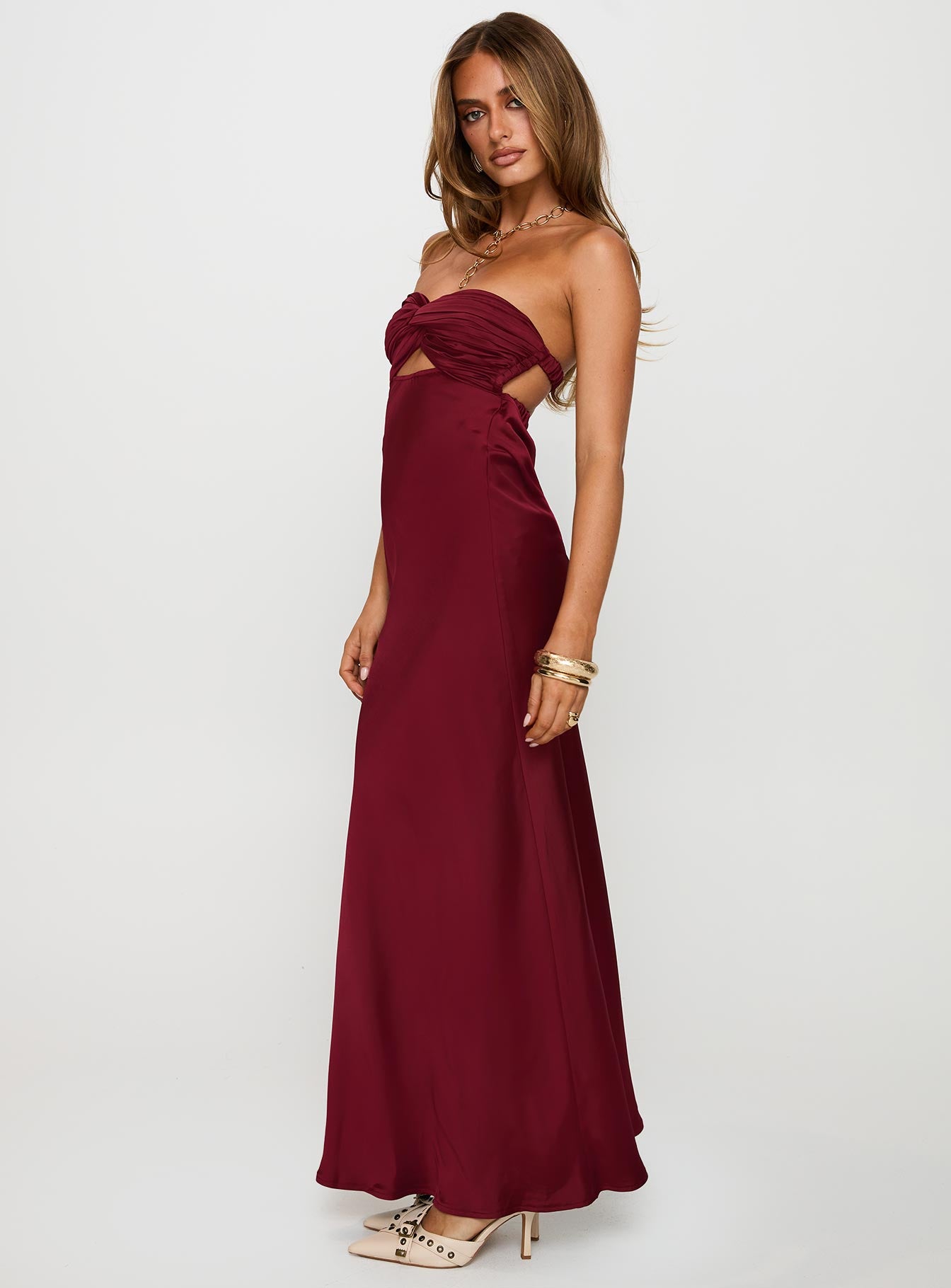 Faviola Strapless Maxi Dress Burgundy、mySite、solidvoid