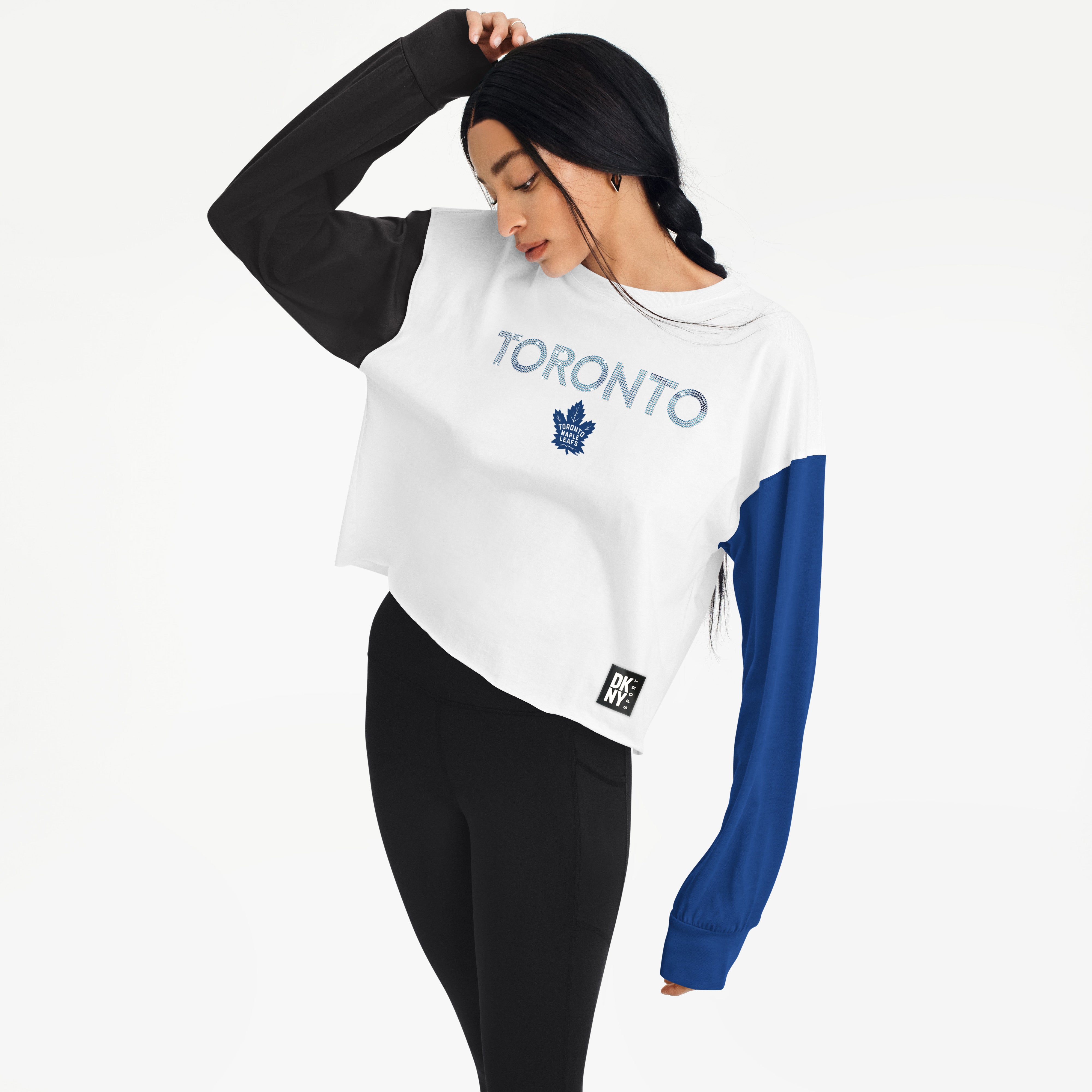 Maple Leafs DKNY Ladies Lily Colourblocked Cropped Crew、mySite、neckold