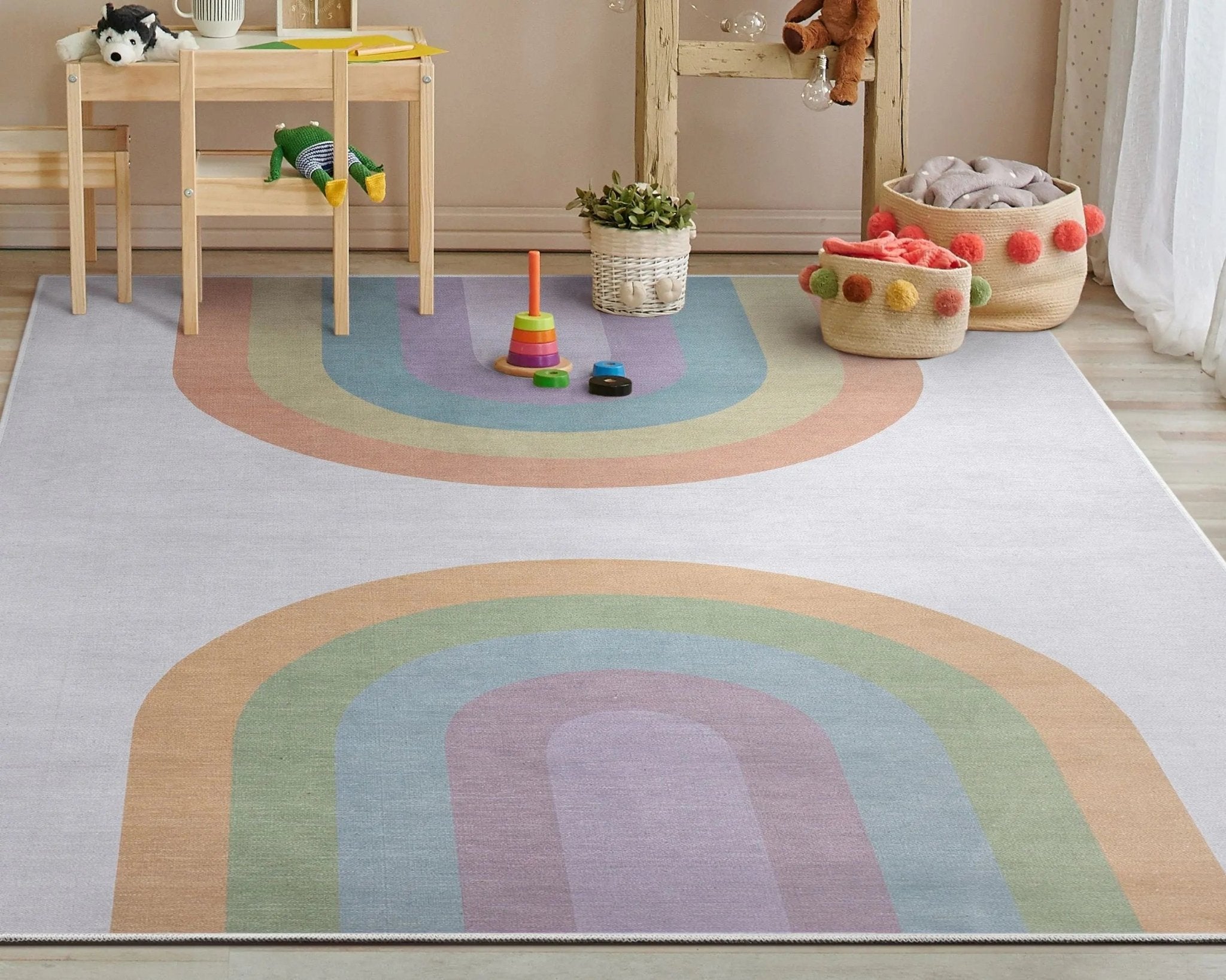 Rainbow Watercolor Modern Multi Color Area Flat-Weave Rug、mySite、gigharbornorthrealestate