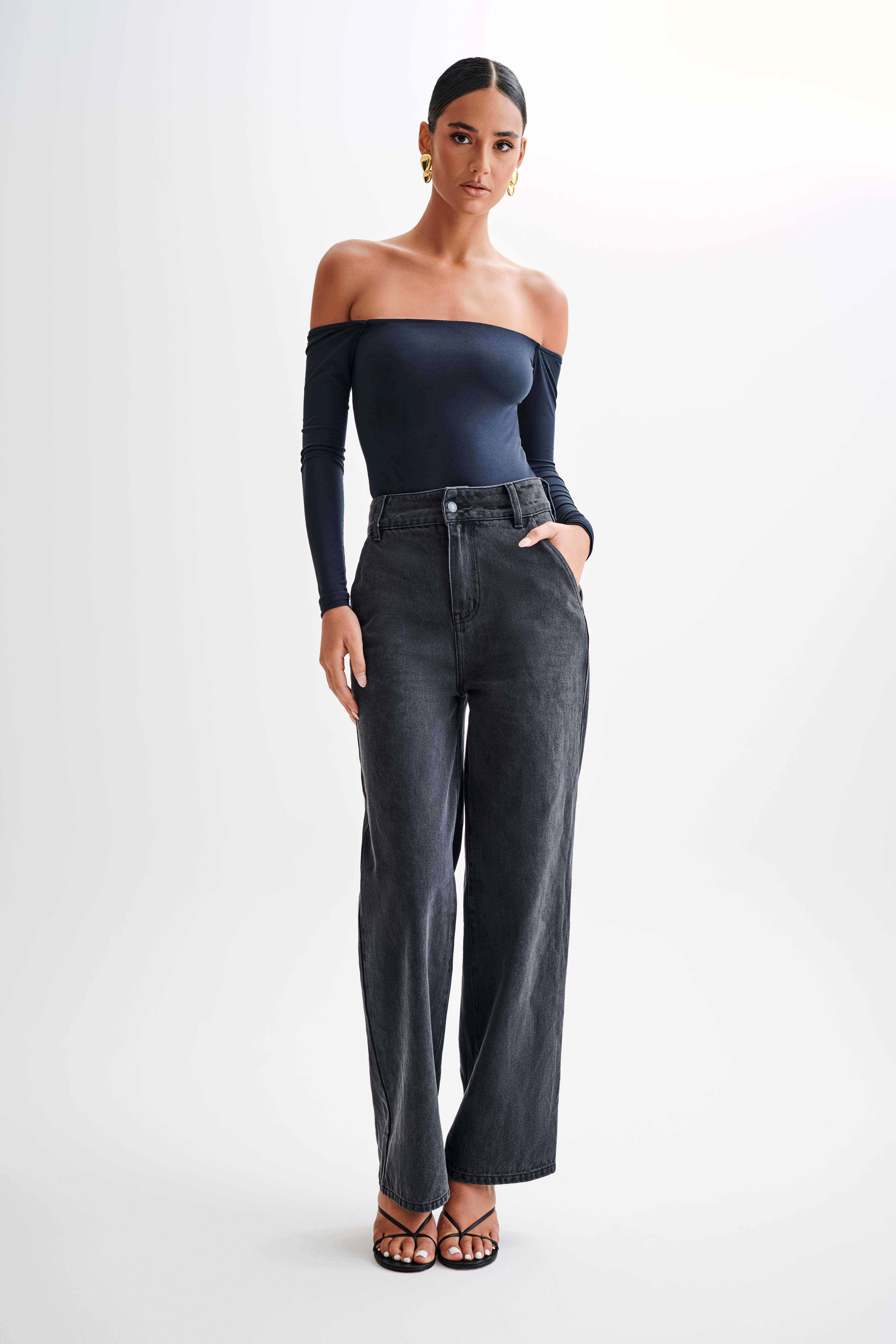 Peta Off Shoulder Modal Long Sleeve Bodysuit - Black、mySite、solidvoid