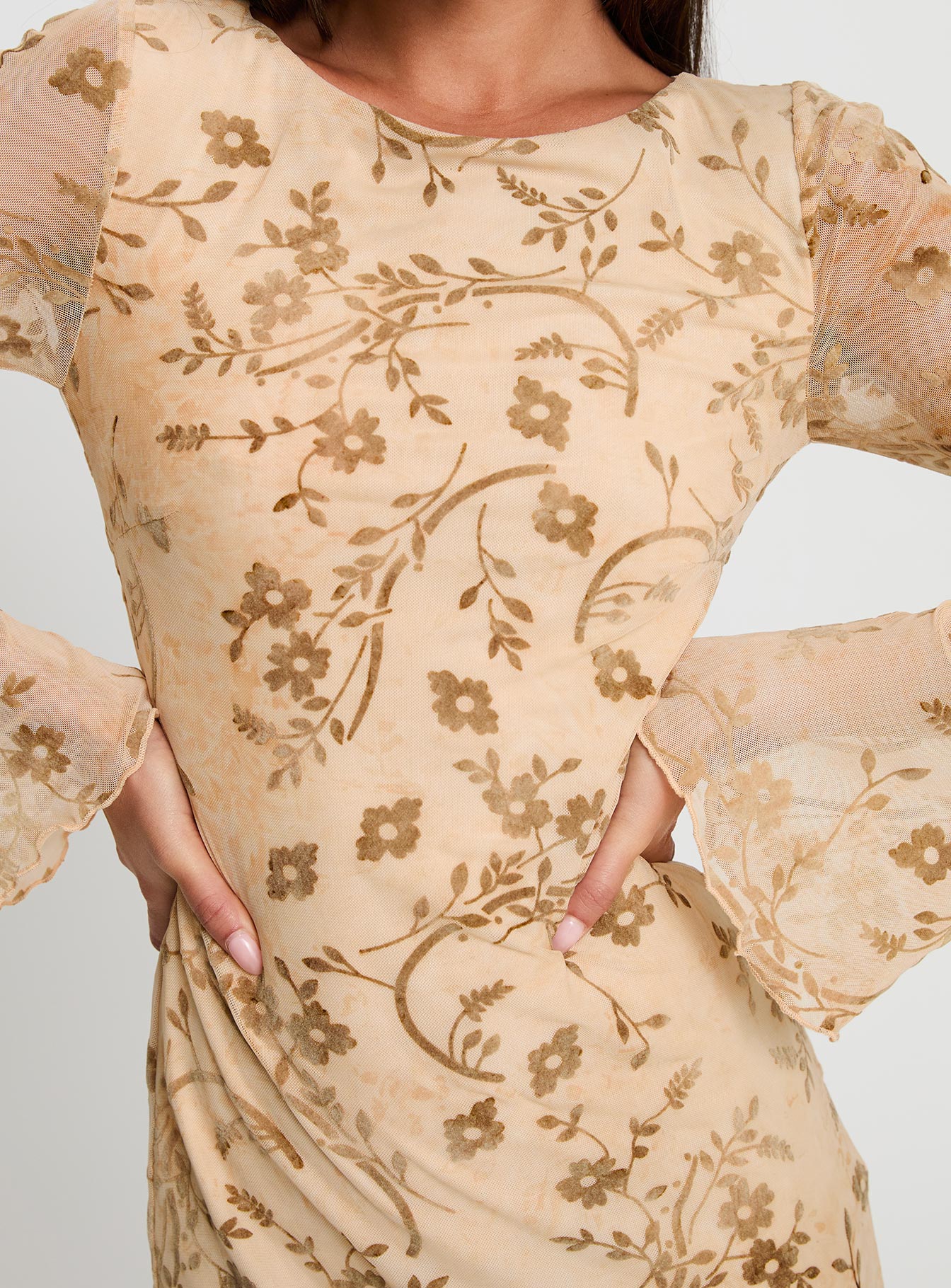 Folklore Long Sleeve Mini Dress Cream、mySite、solidvoid