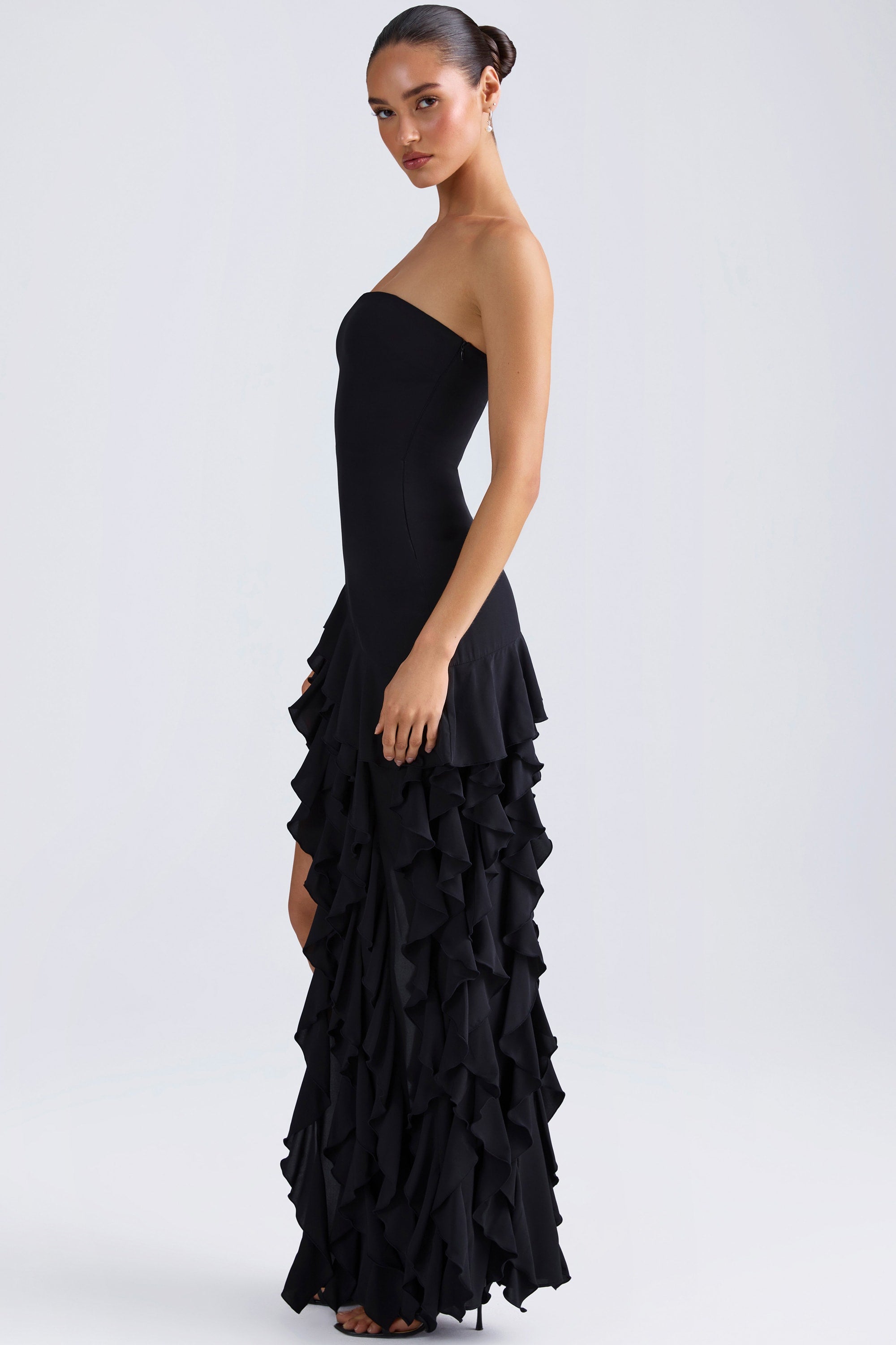 Ruffle-Trim Strapless Gown in Black、mySite、solidvoid
