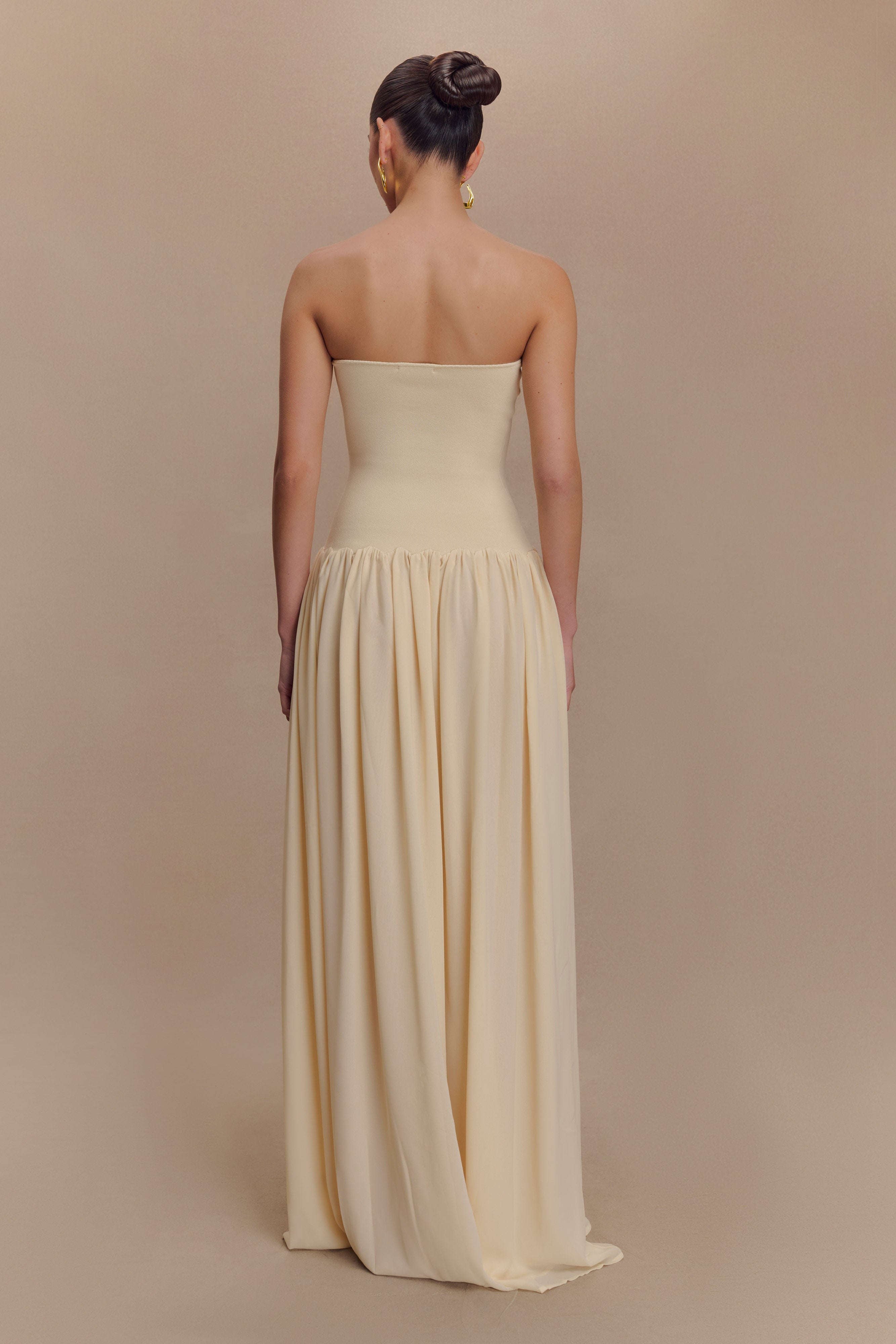 Lyanna Knit And Chiffon Strapless Maxi Dress - Cream、mySite、solidvoid