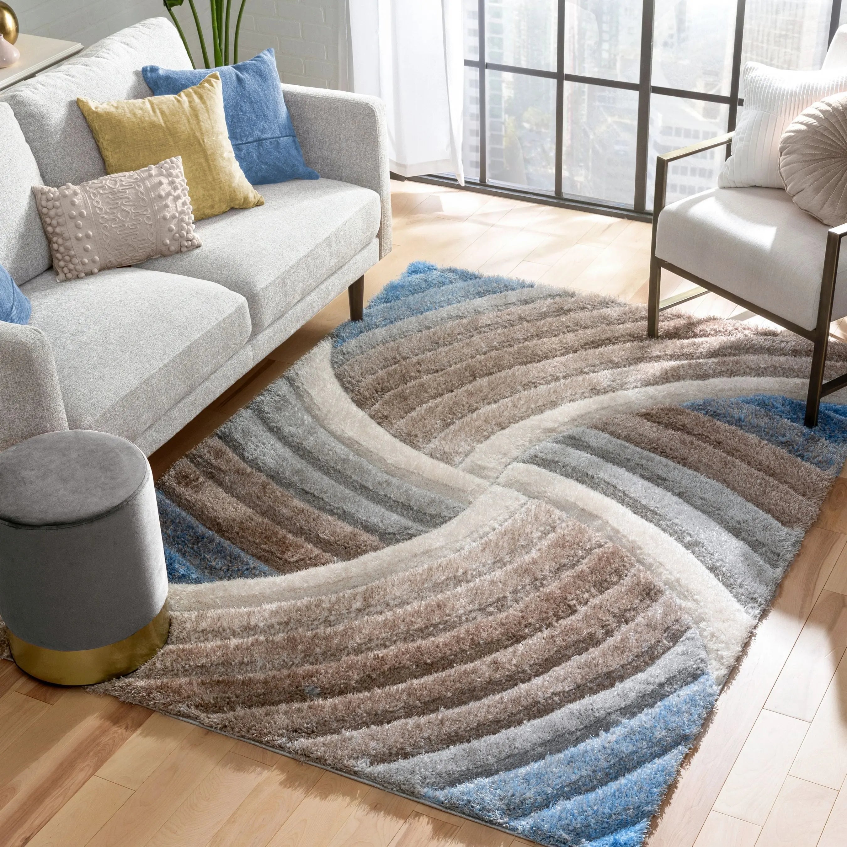 Ucci Modern Modern Geometric Shag Beige 3D Textured Thick & Soft Shag Rug、mySite、gigharbornorthrealestate