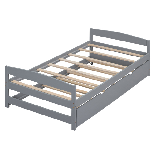 Twin size platform bed, with two drawers, gray、、casual