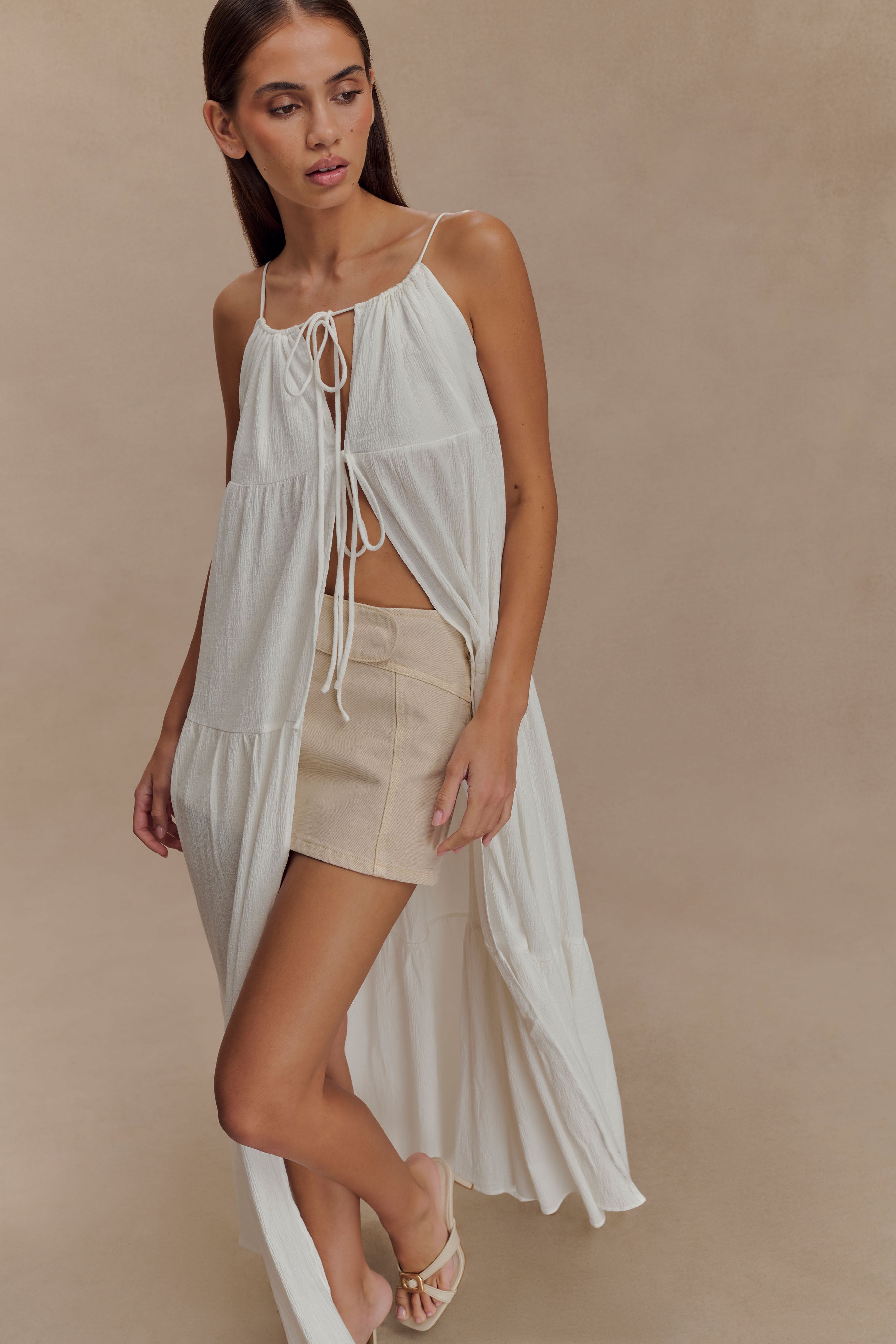 Lenny Front Tie Top - White、mySite、solidvoid