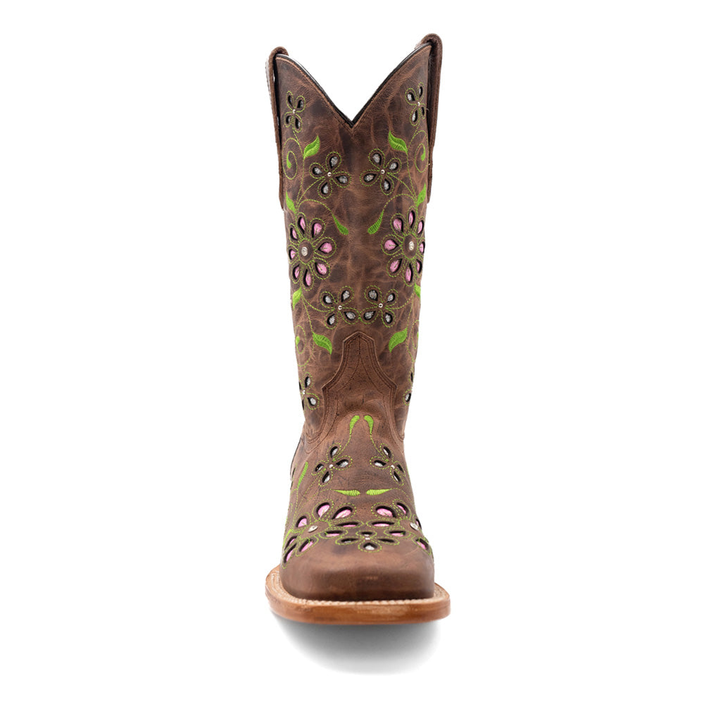 Blossom Tooled Inlay Embroidered Square Toe Pull On Cowboy Boots、mySite、gtrtttuynbv