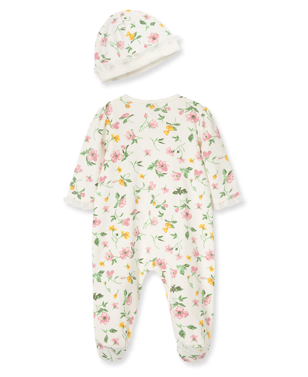  Floral Leaf 2-Way-Zip Footed One-Piece And Hat、mySite、layawaytickets