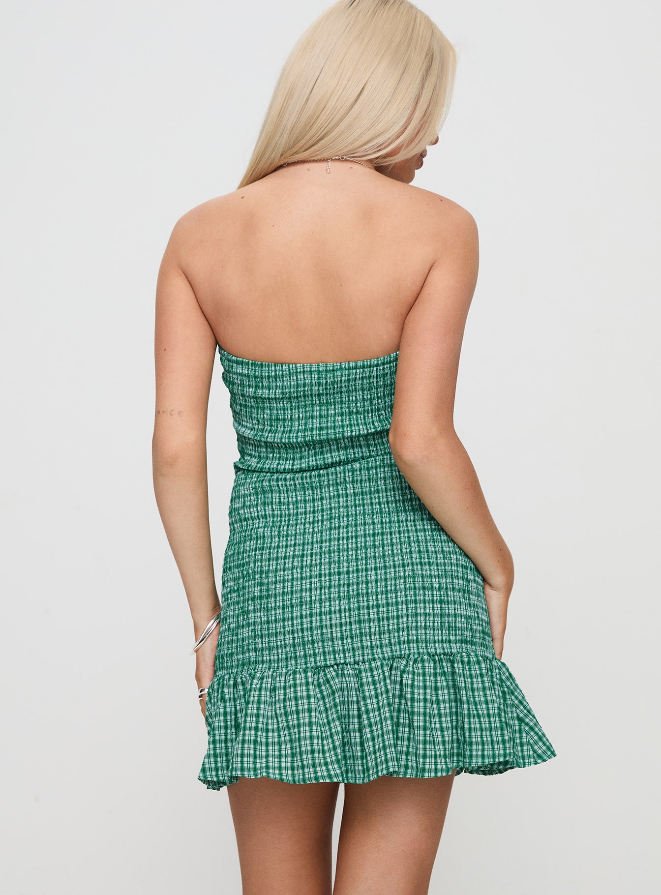 Porschia Strapless Mini Dress Green Check、mySite、solidvoid