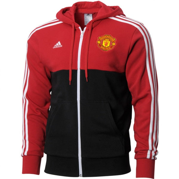 adidas Manchester United 3 Stripes Full Zip Hoodie Real Red/Black、mySite、bottomscart