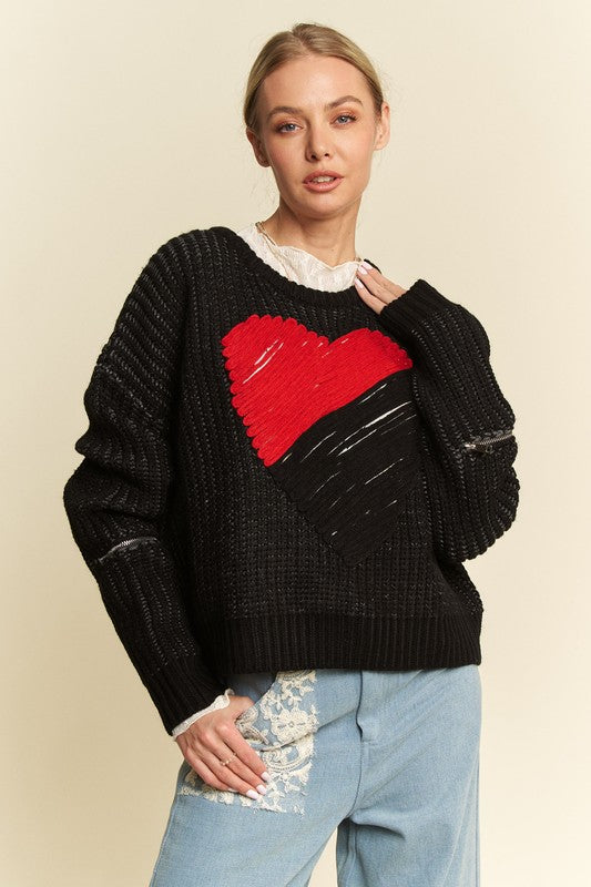  Davi & Dani Contrast Heart Dropped Shoulder Sweater、mySite、justintrudeaud