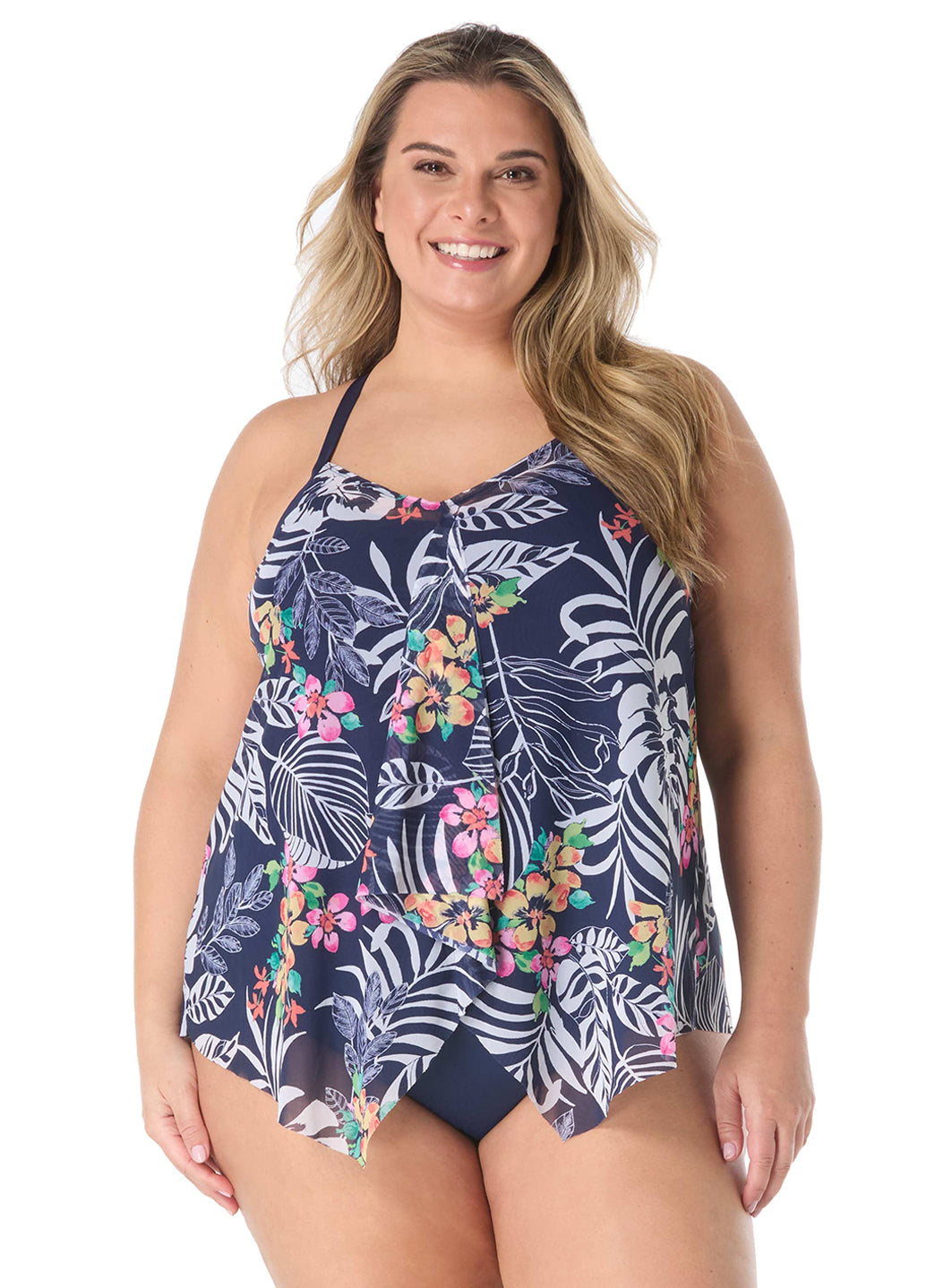 Beach House Women's Plus Size Indigo Jungle Kerry Mesh Tankini Top、mySite、noshort