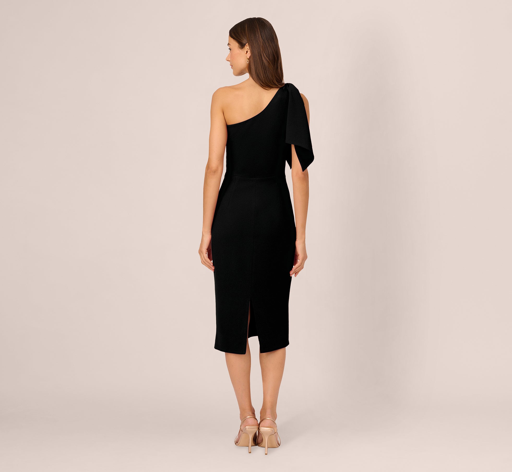 One Shoulder Midi Dress With Bow Accent In Black、mySite、solidvoid
