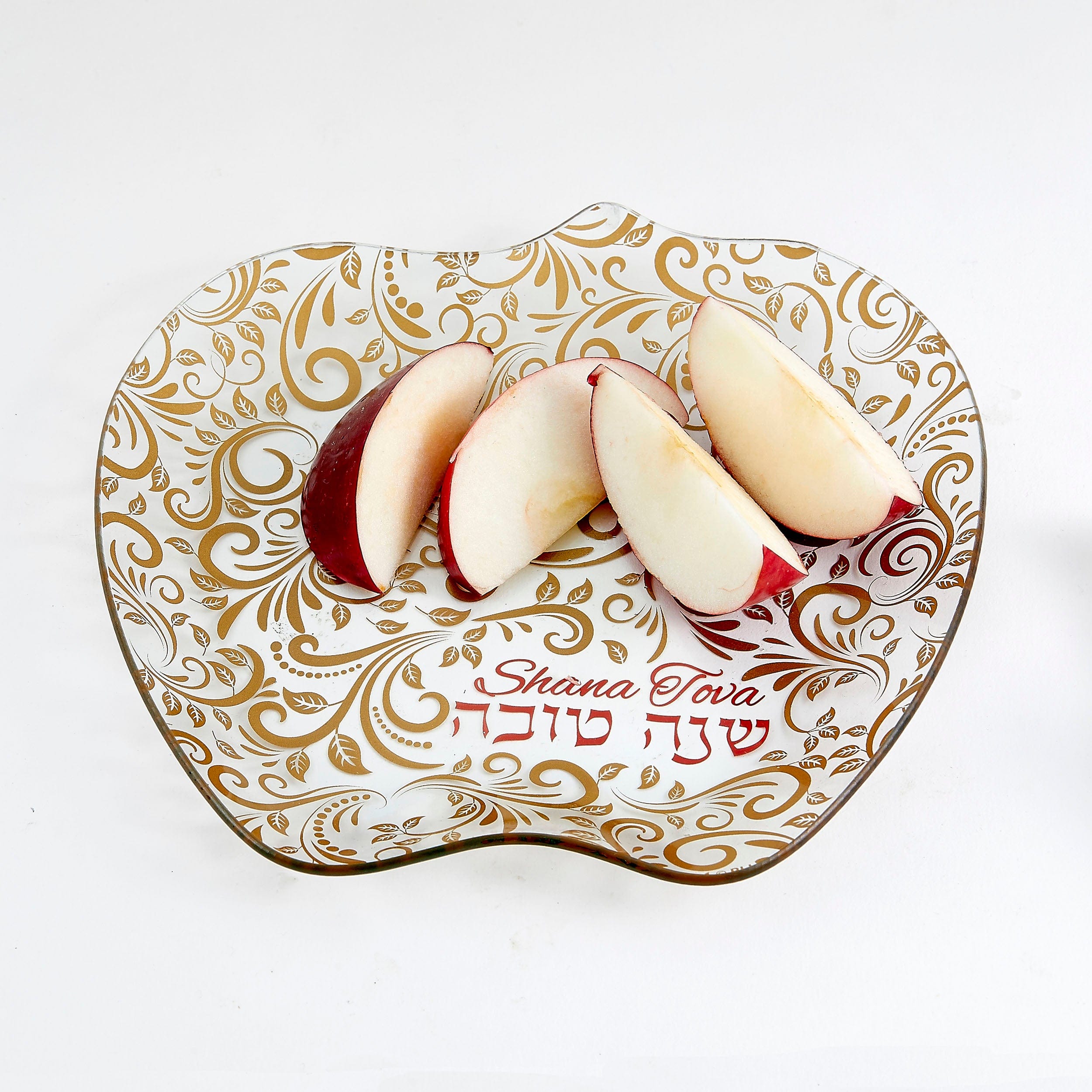 Red and Gold Glass Shana Tova Apple Plate、mySite、topwebapps