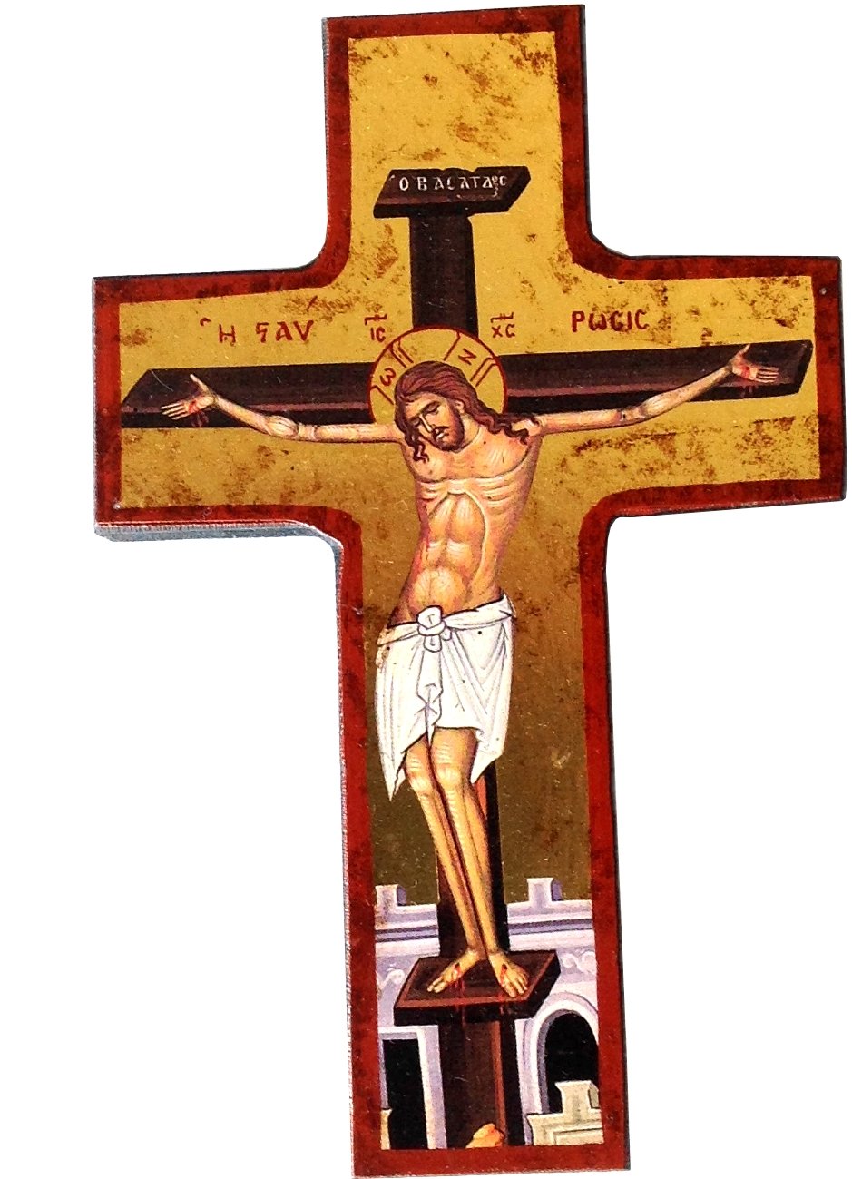  Holy Land Market Crucifixion Cross Icon with Sheets of Gold (Lithography) (5.75 x 3.75 inches)、mySite、elrpsem3k