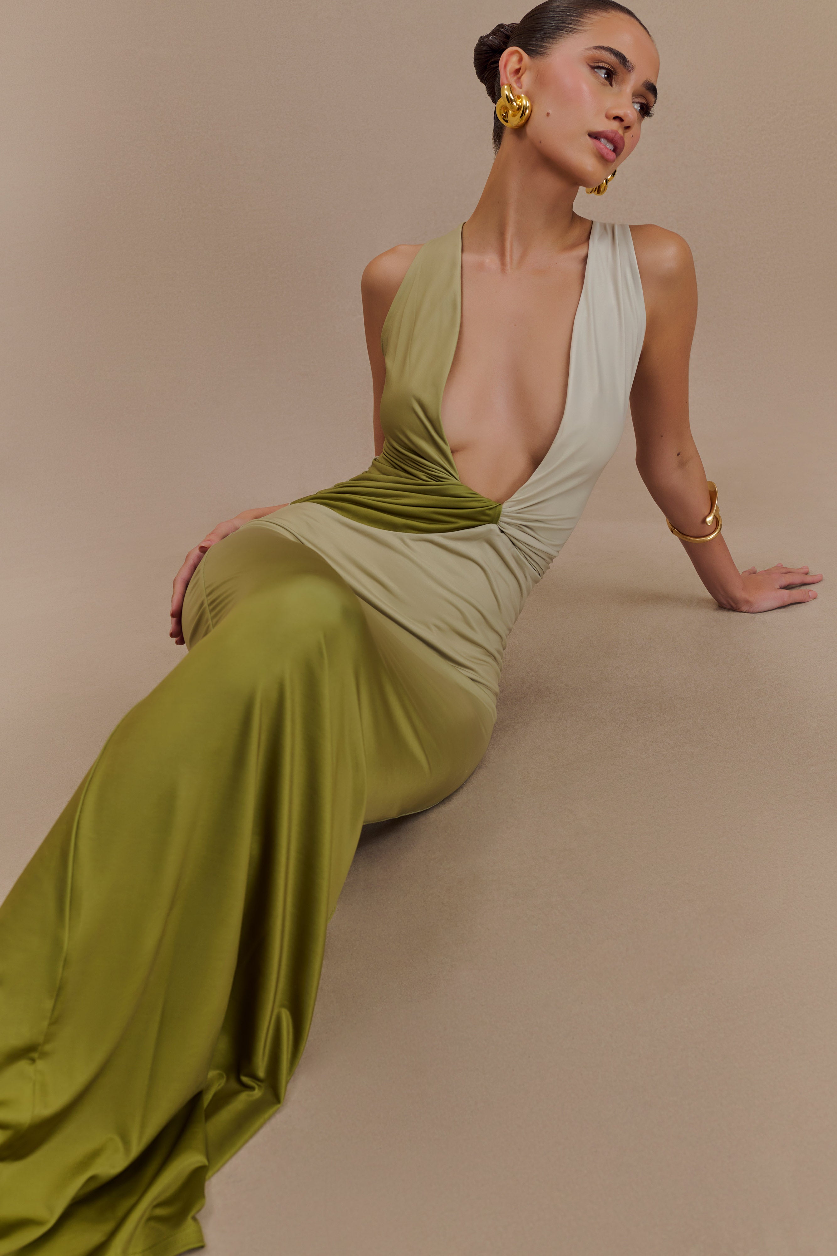 Stella Draped Slinky Maxi Dress - Ombre Vintage Olive、mySite、solidvoid