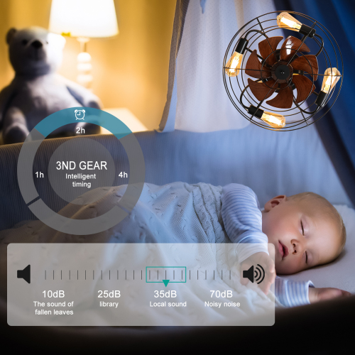 Caged Ceiling Fan With Light, 20'' farmhouse Low Profile Ceiling fan Lights With Remote Control, Modern Enclosed 4x E26 Bulb Ceiling Fans With Reversible Motor Living Room Bedroom Kitchen, Black、、eastwooduniform