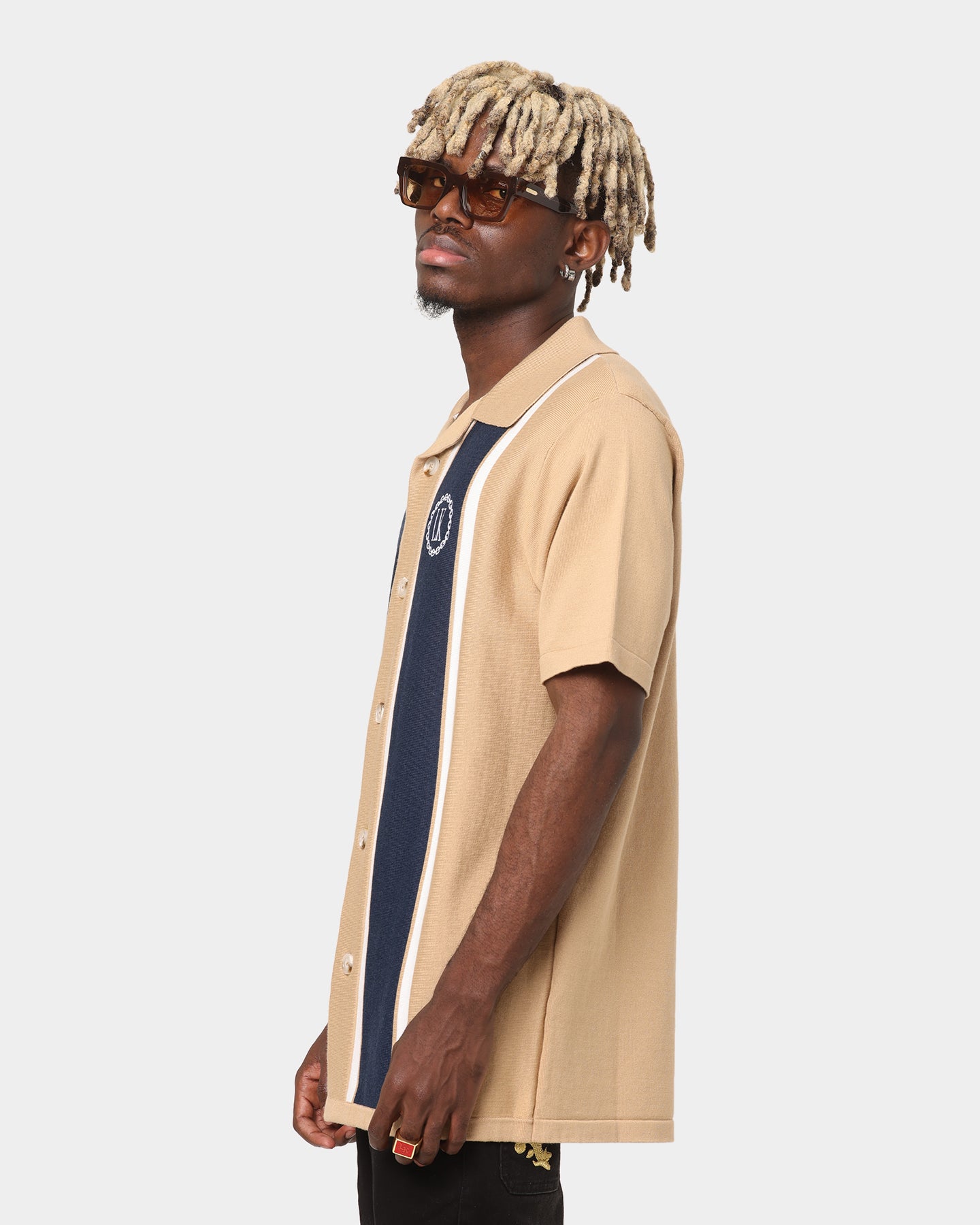 Last Kings Chain Stripe Knit Button Up Sand/Navy、mySite、zt4zffjzw