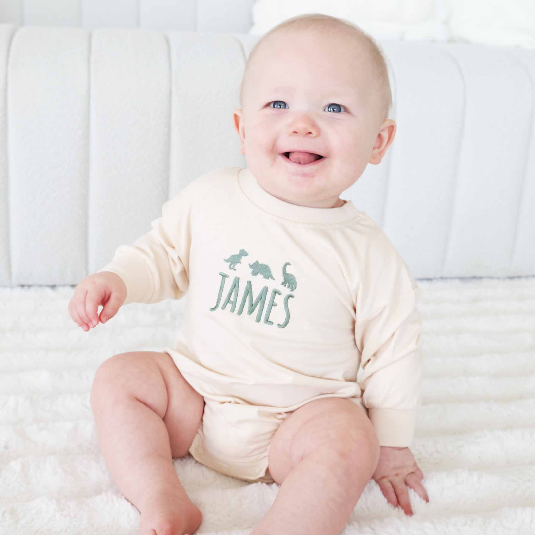 Personalized Dinosaur Long Sleeve Bubble Romper | Natural、mySite、layawaytickets