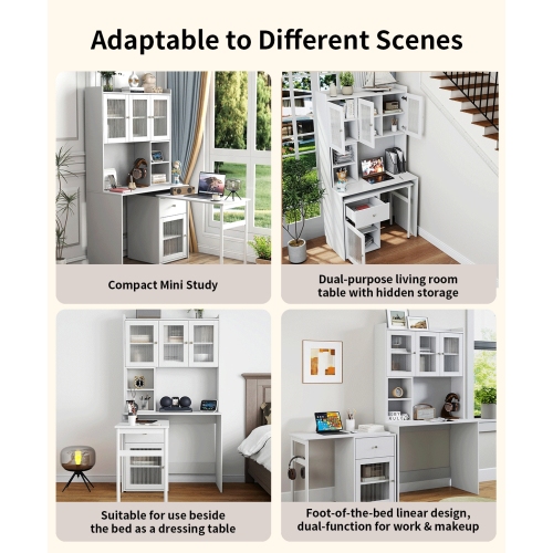 Home Office Computer Desk with Hutch, Antiqued White finish、、casual