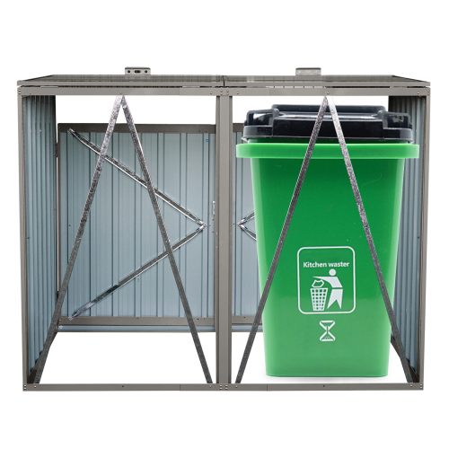 Garbage Bin Shed Stores 3 Trash Cans Metal Outdoor Bin Shed for Garbage Storage,Stainless Galvanized Steel, Bin Shed for Garden Yard Lawn,Grey、、eastwooduniform
