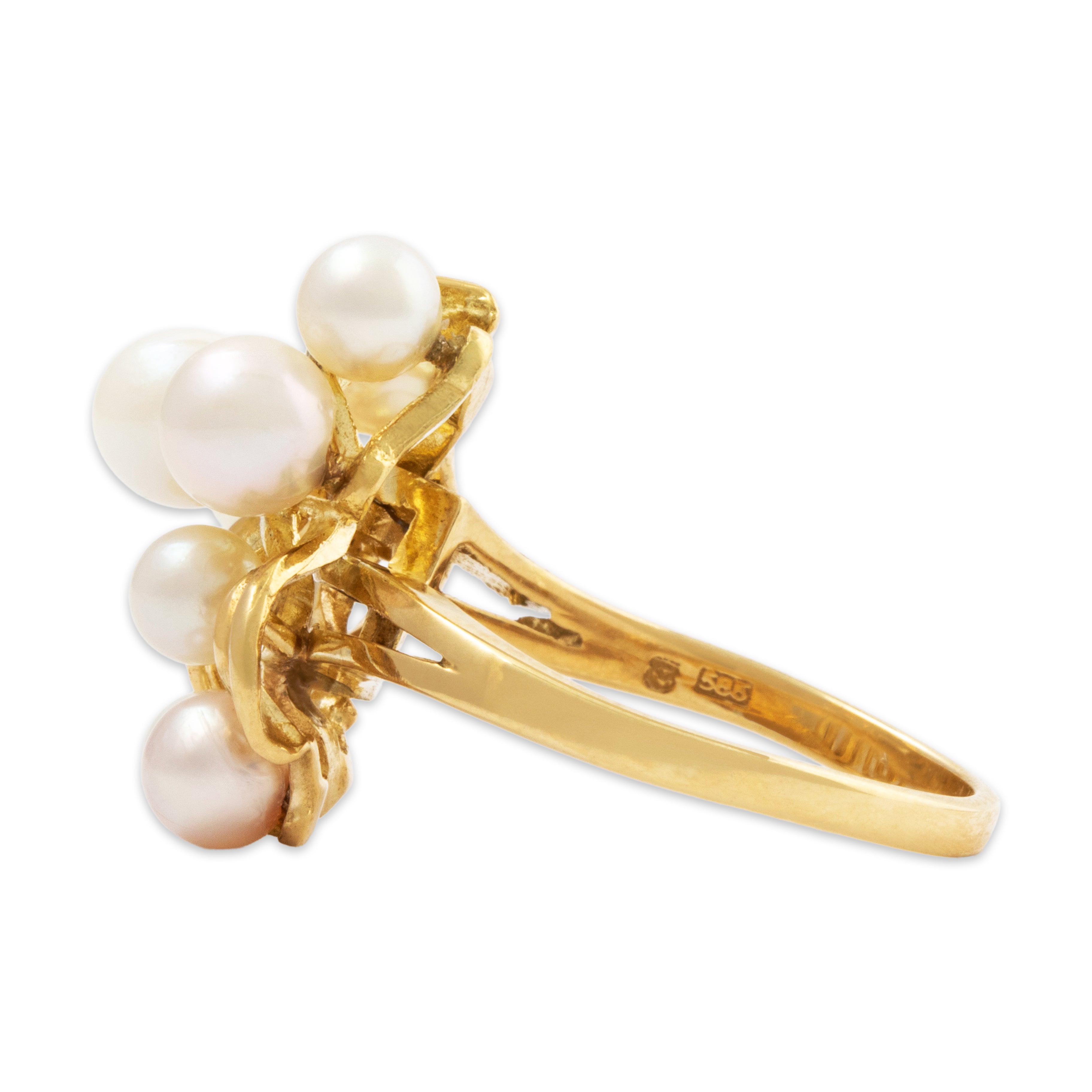 Vintage 14k Yellow Gold Pearl Cluster Cocktail Ring 6.25、mySite、hinf8tx79