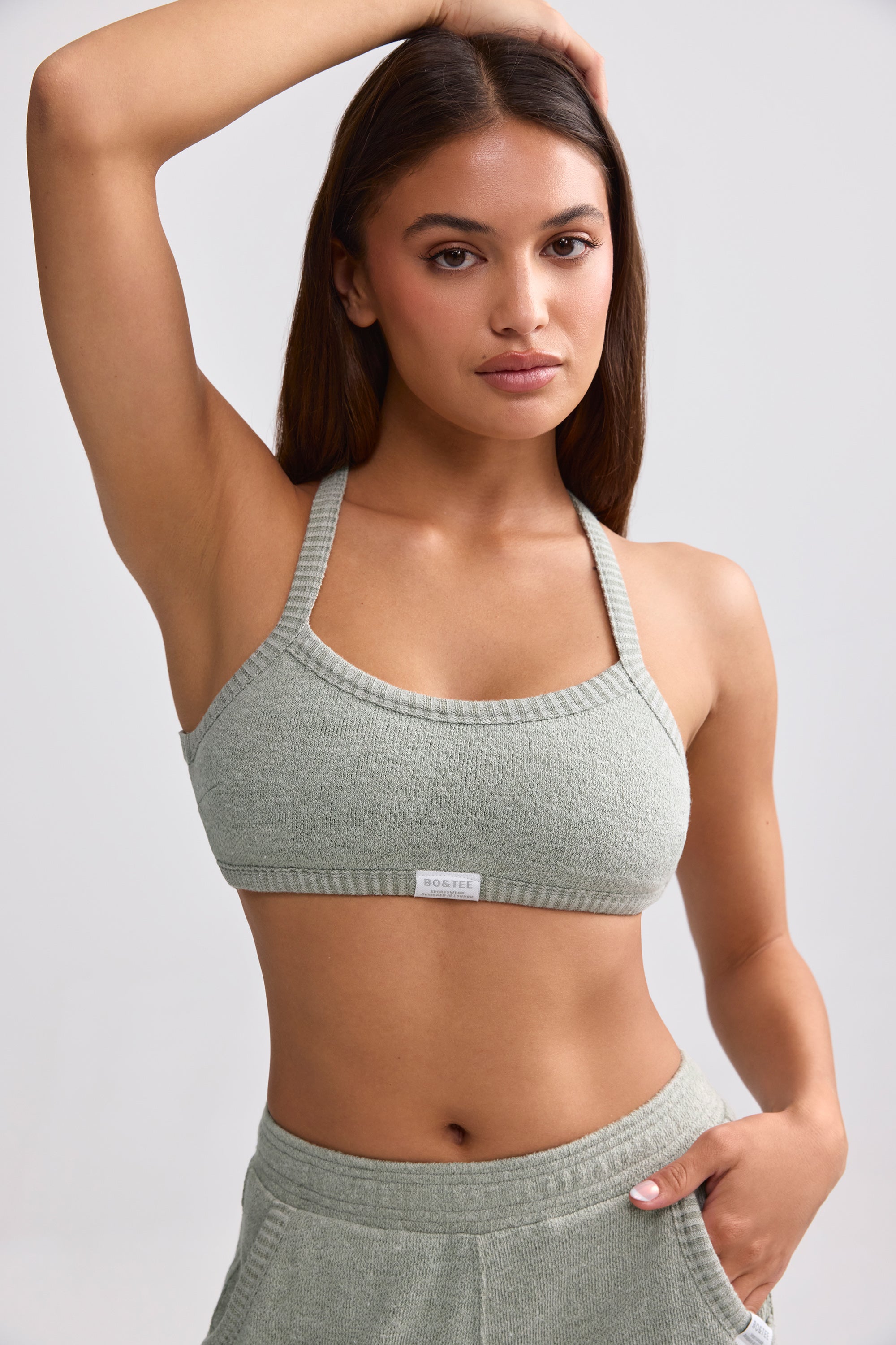 Terry Towelling Scoop-Neck Bralette in Sage Grey、mySite、solidvoid