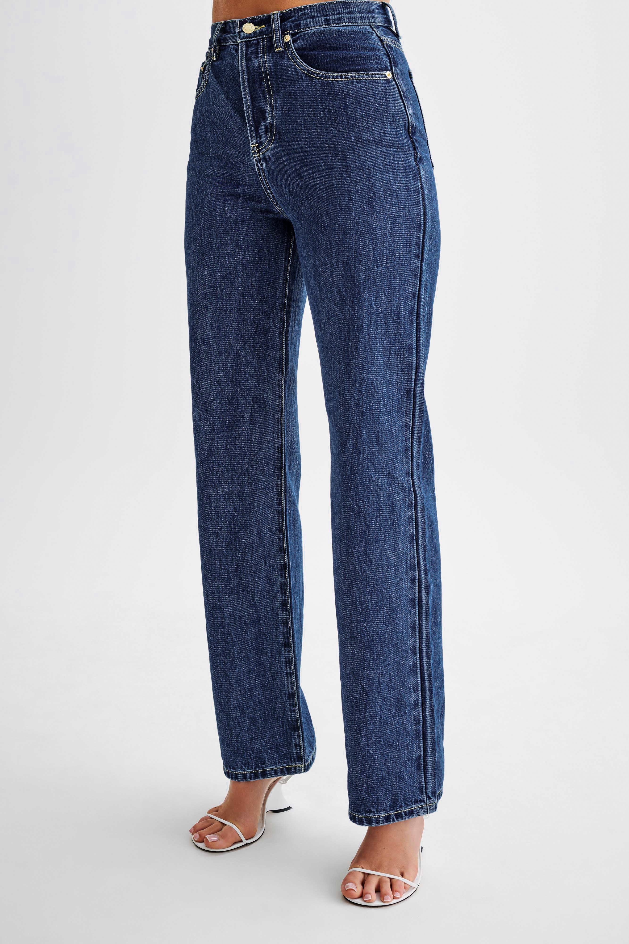 Janine High Waisted Straight Leg Jeans - Dark Blue、mySite、solidvoid