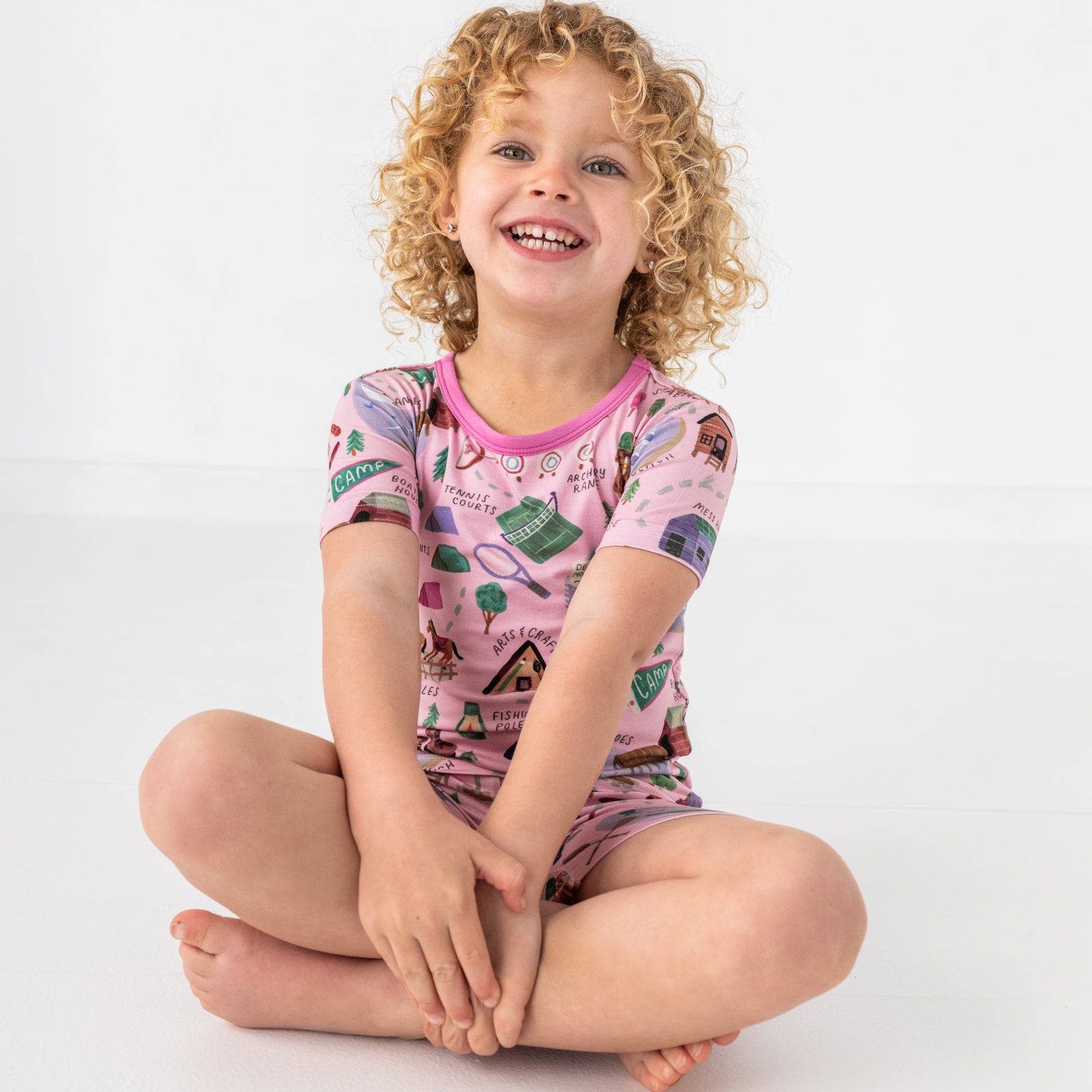 Pink Camp Sleepies Two-Piece Short Sleeve & Shorts Pajama Set、mySite、g9winljtr