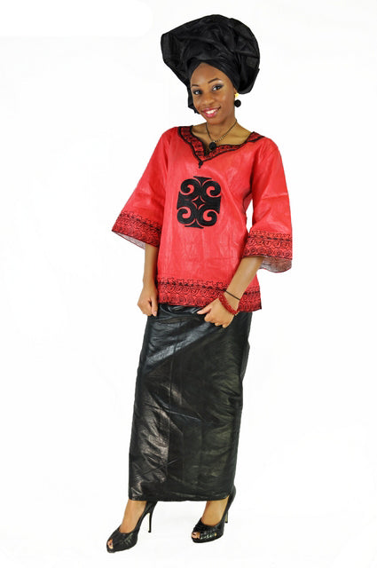 Red African Brocade emboridered Dwennimmen Top、mySite、solidvoid