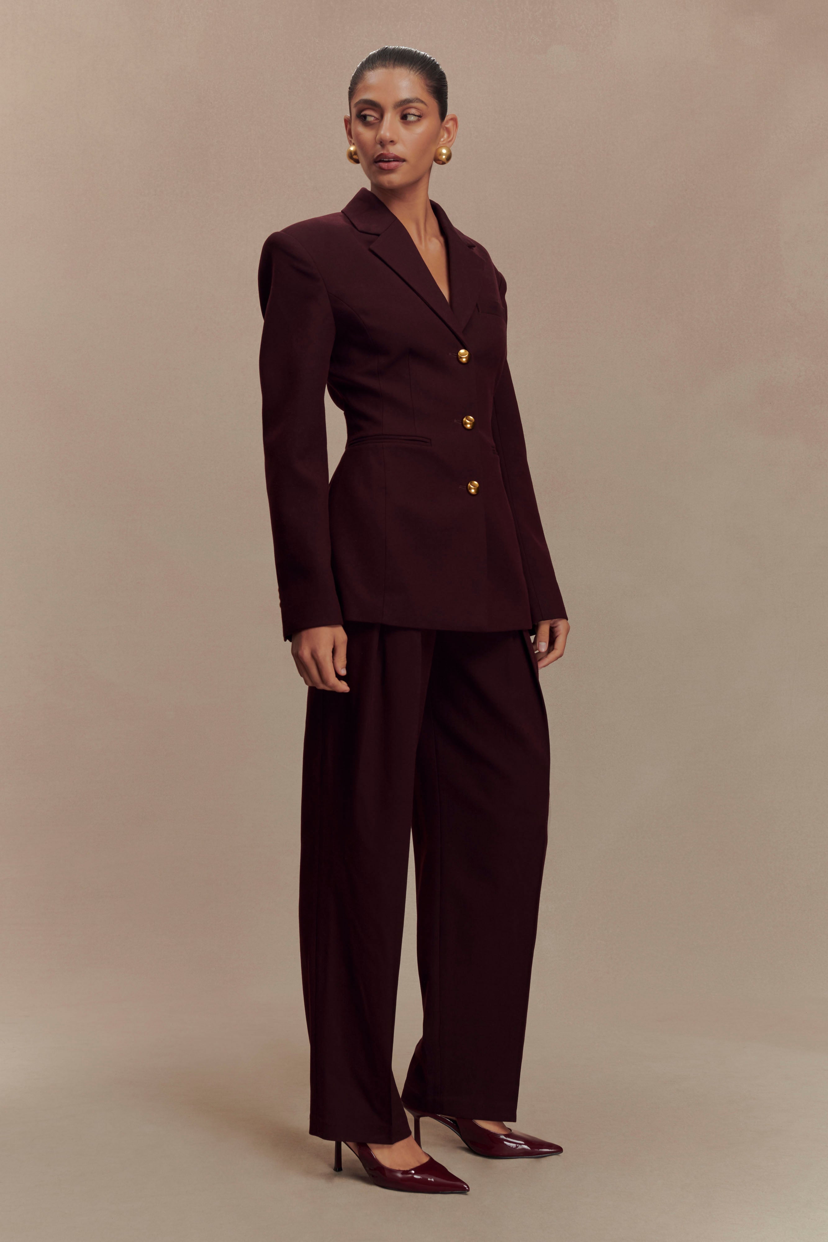 Penelope Pleated High Waisted Pants - Mahogany、mySite、solidvoid