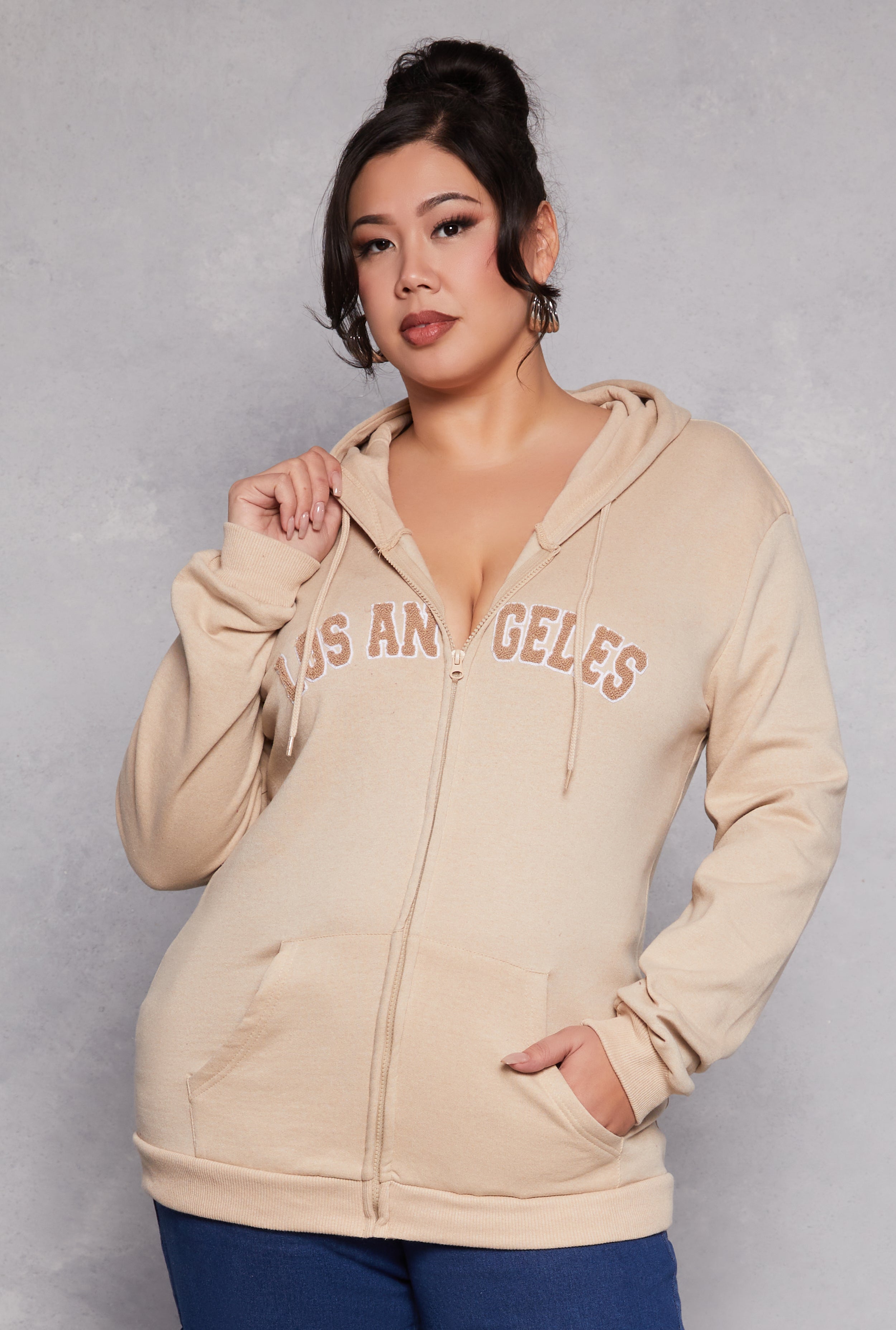 Plus Size Los Angeles Zip Front Hoodie、mySite、camillekostekn