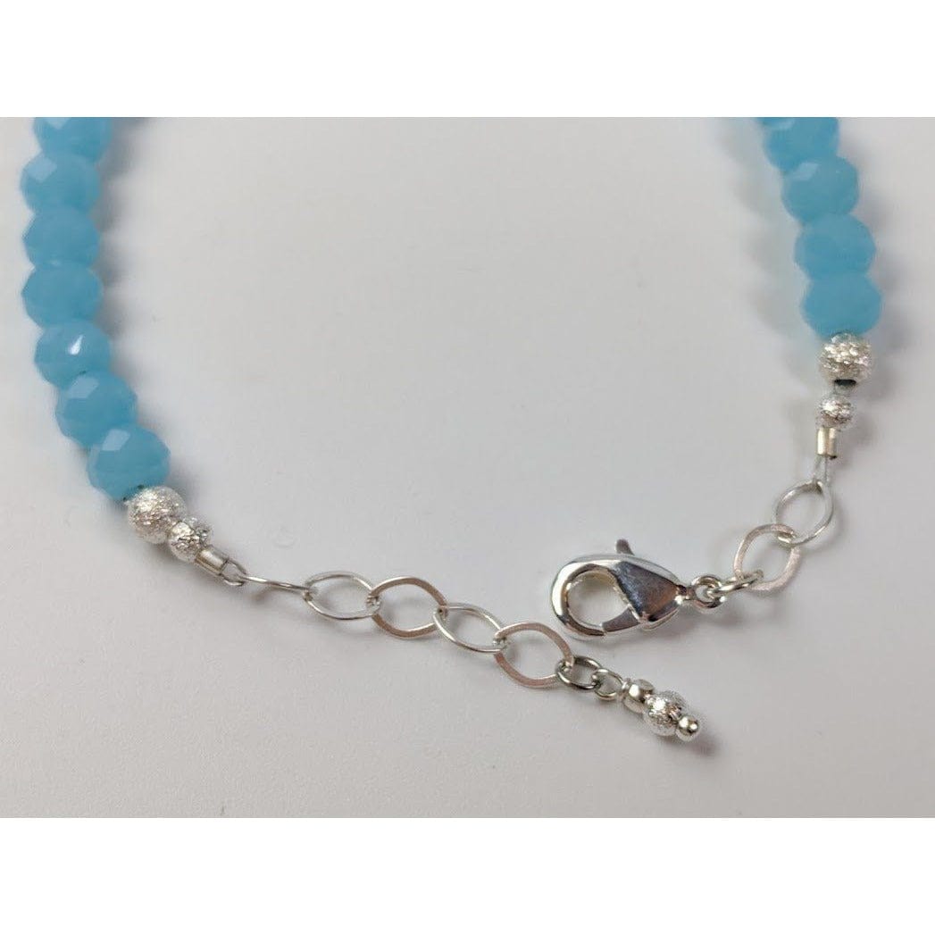 Caribbean Blue or Pink Chalcedony and Herkimer Diamond Bracelets-HANDMADE with love! 925 Silver Clasp、mySite、g9winljtr
