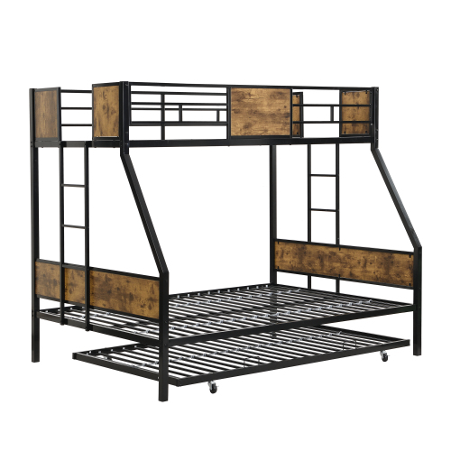 Twin Over FULL Metal Bunk Bed with 2 - Side Ladder and Full-Length Guardrail, No Box Spring Needed, Large Under Bed Storage, Easy Assemble , Black & Brown、、casual