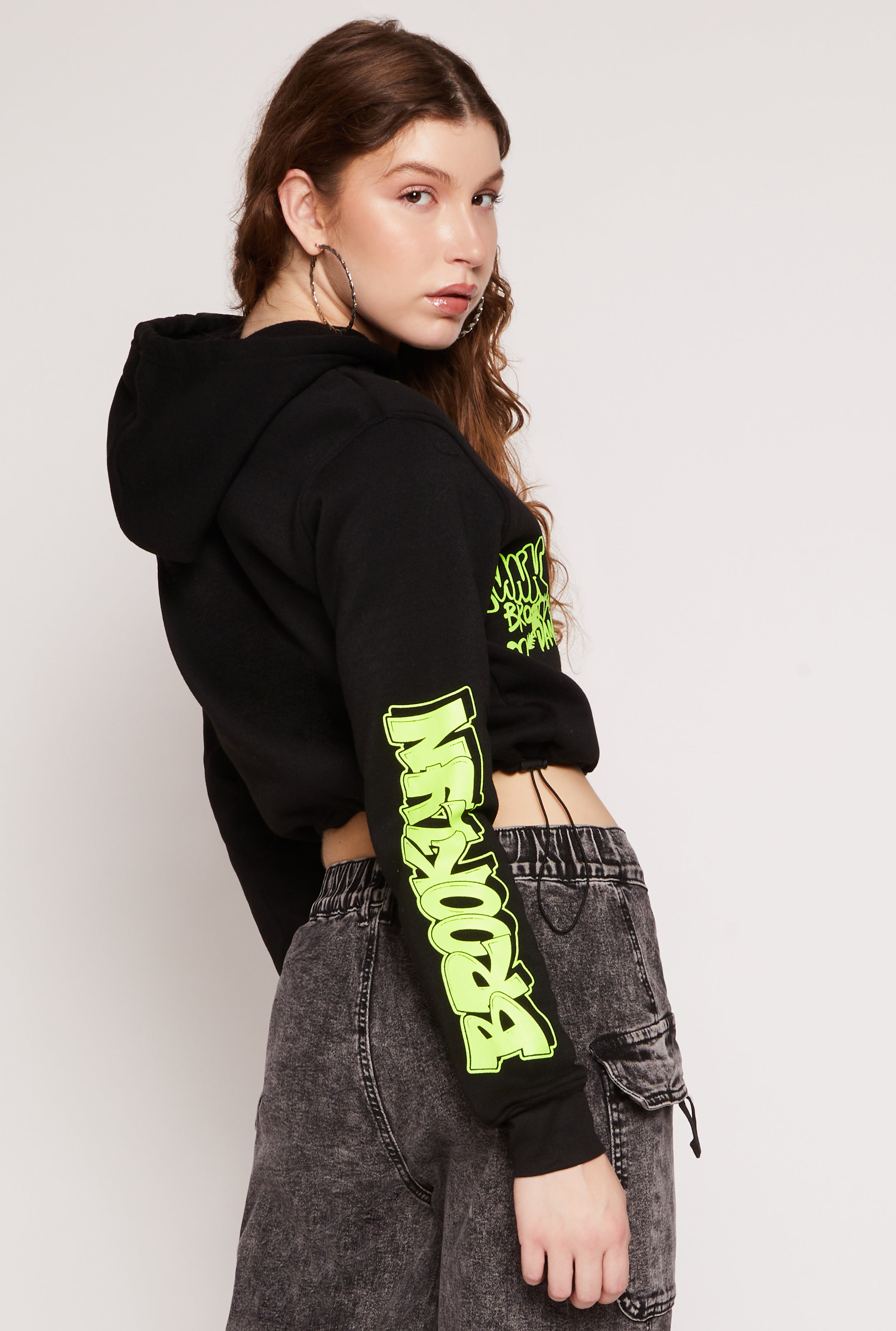 Toggle Drawstring Hem Graphic Print Hoodie、mySite、camillekostekn