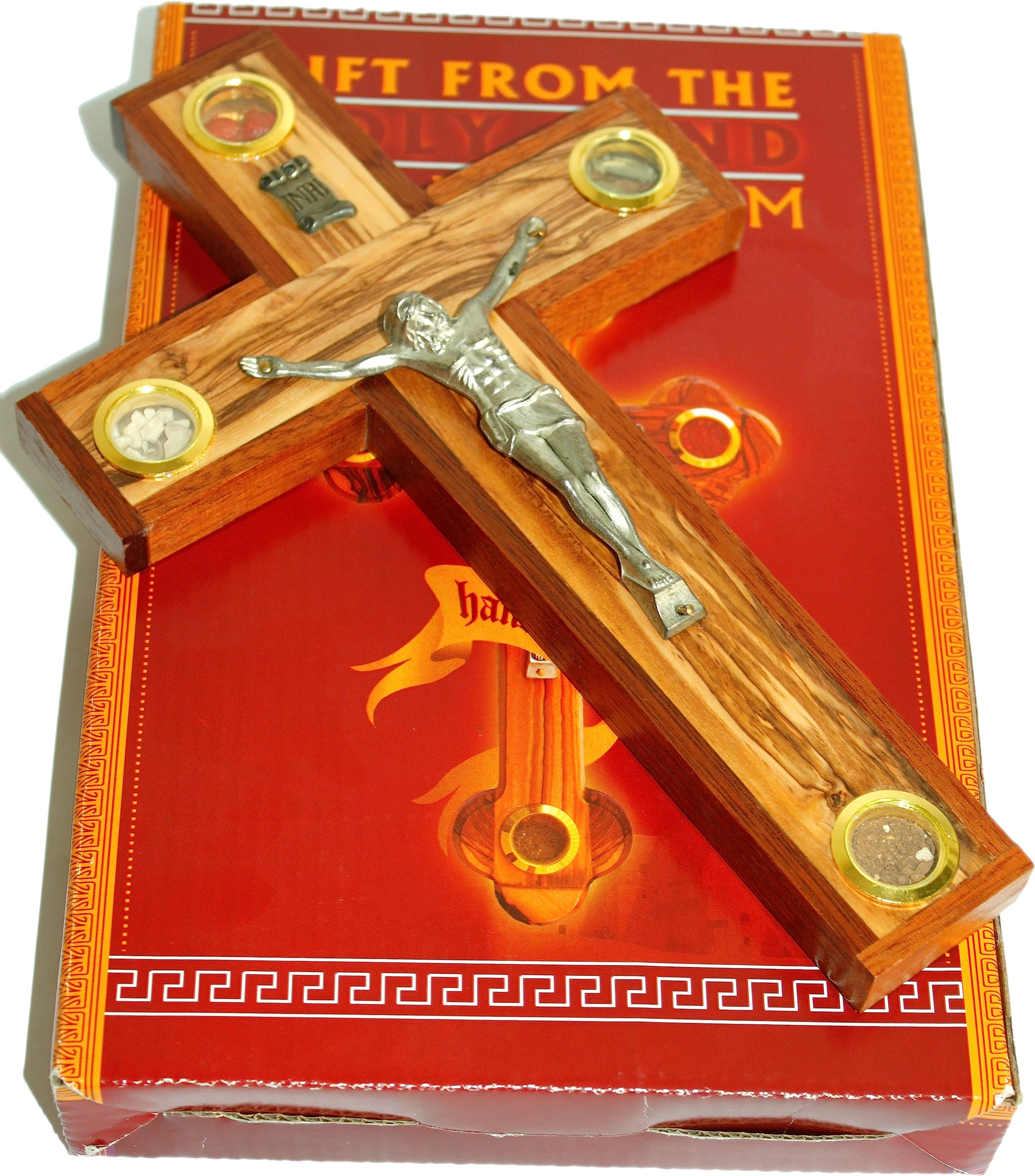  Holy Land Market Catholic Church Olive Wood with Mahogany Wood Crucifix with Holy Land Samples (26 cm - 10.25 Inches)、mySite、elrpsem3k
