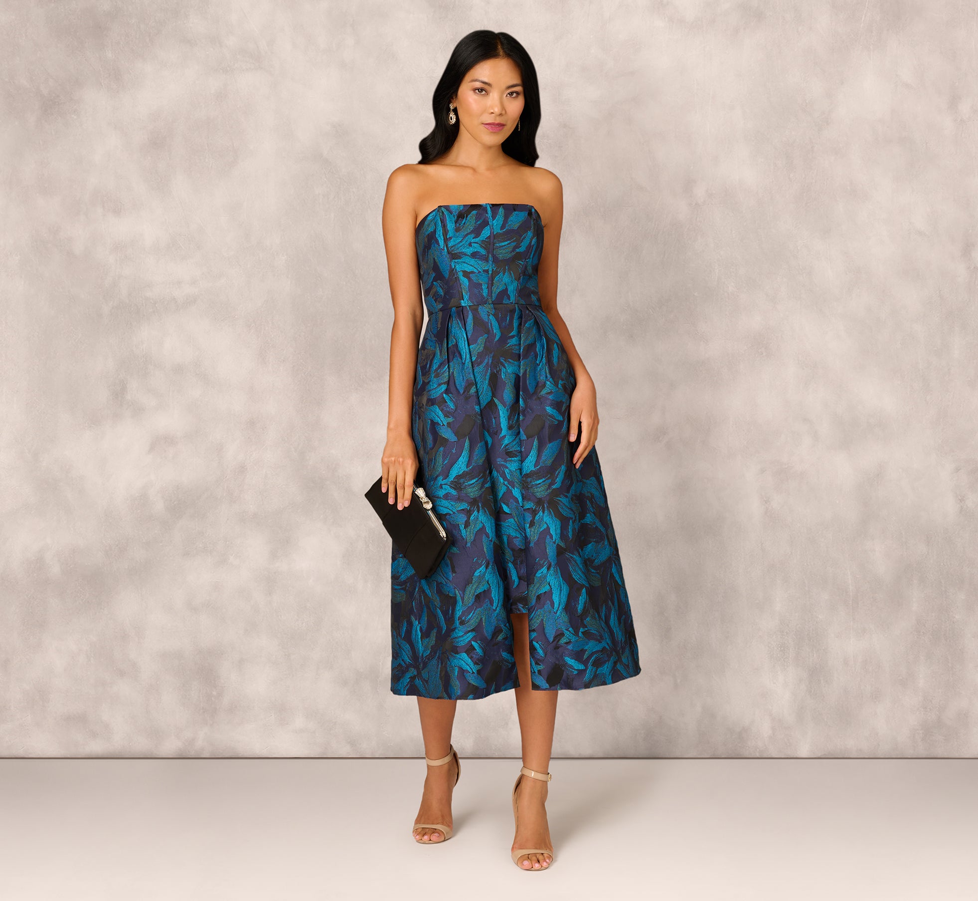 Floral Jacquard Midi Dress In Blue Black Multi、mySite、solidvoid