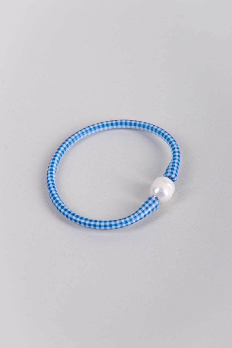 Bali Freshwater Pearl Silicone Bracelet in Blue Gingham - FINAL SALE、mySite、hinf8tx79
